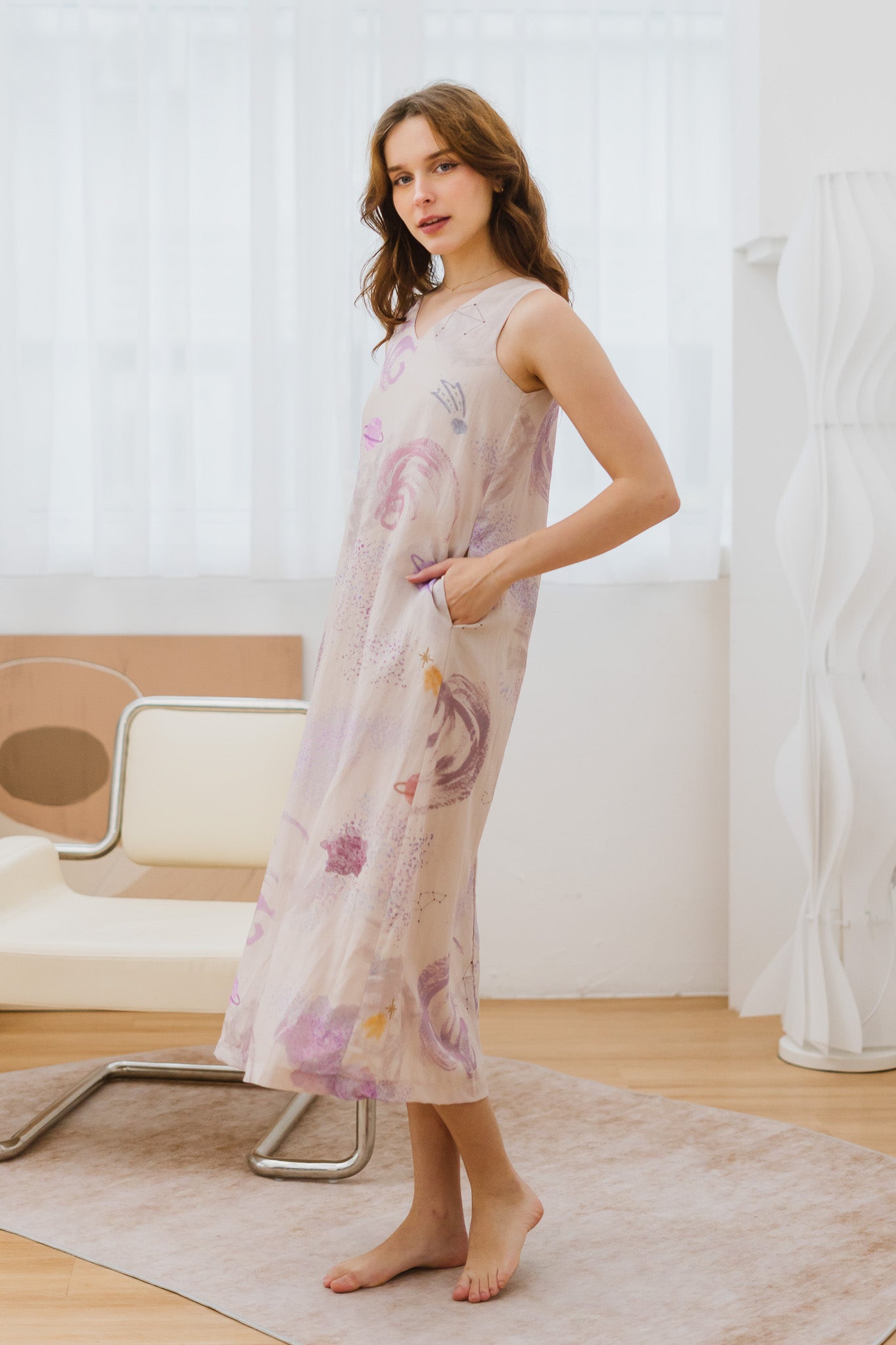 Constellations Sleeveless Maxi Linen Dress in Aurora