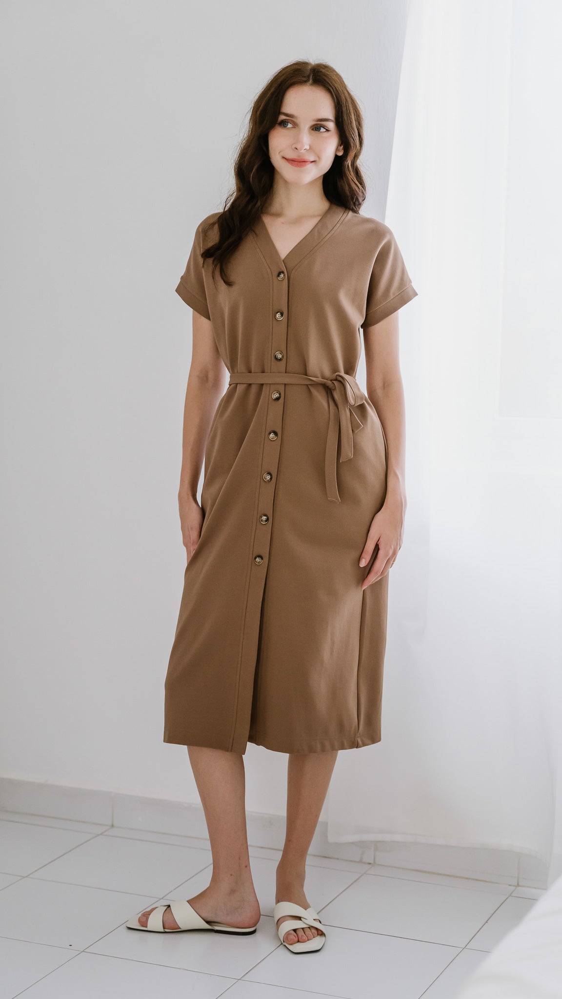 Carissa Cap Sleeve Jersey Midi Dress in Khaki [ONLINE ONLY]