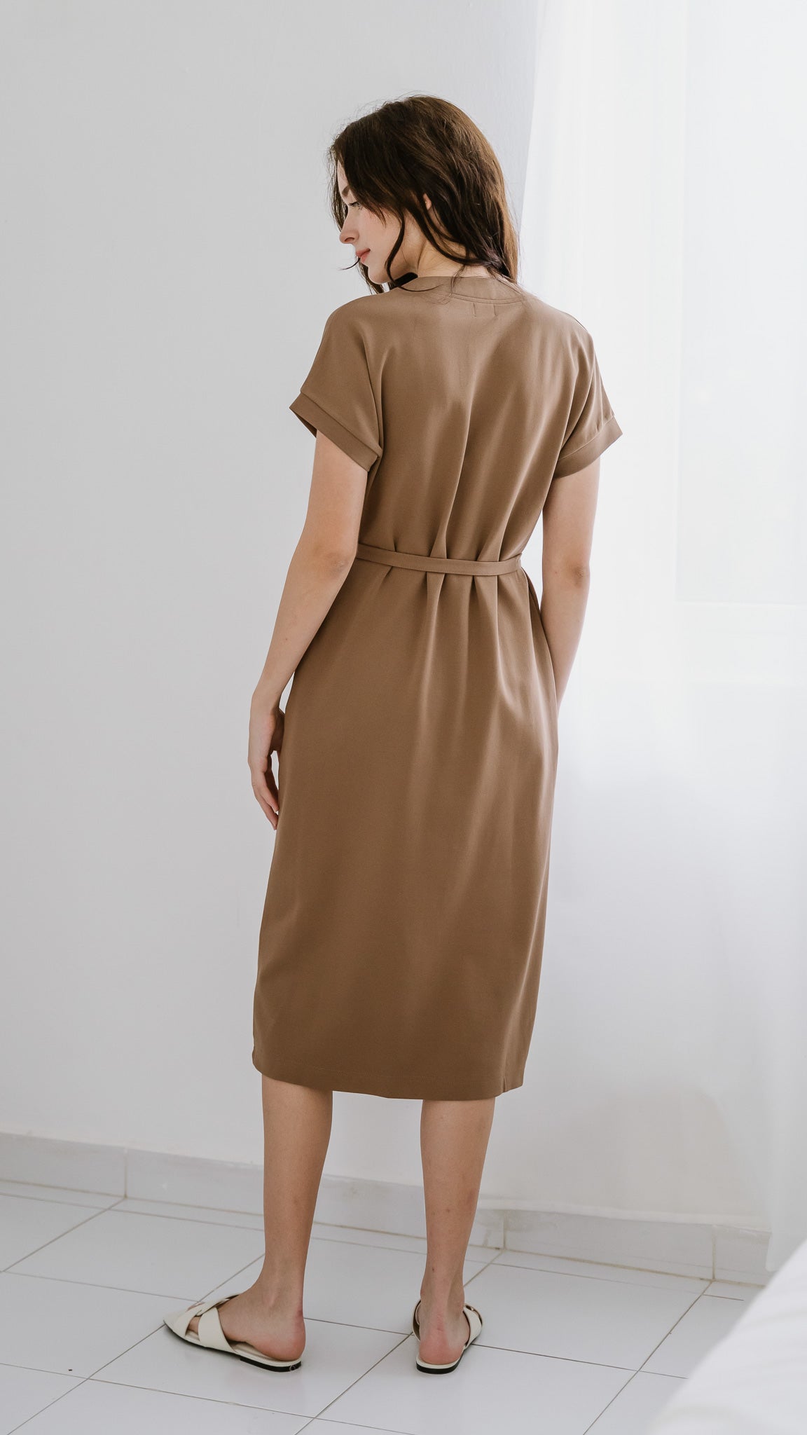 Carissa Cap Sleeve Jersey Midi Dress in Khaki [ONLINE ONLY]