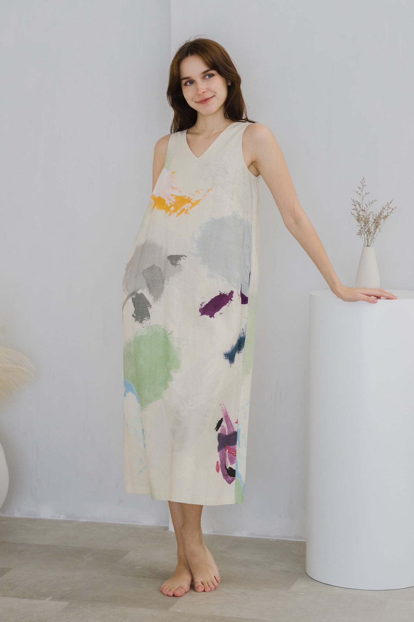 Life On A Canvas II Linen Maxi Dress in Harmony