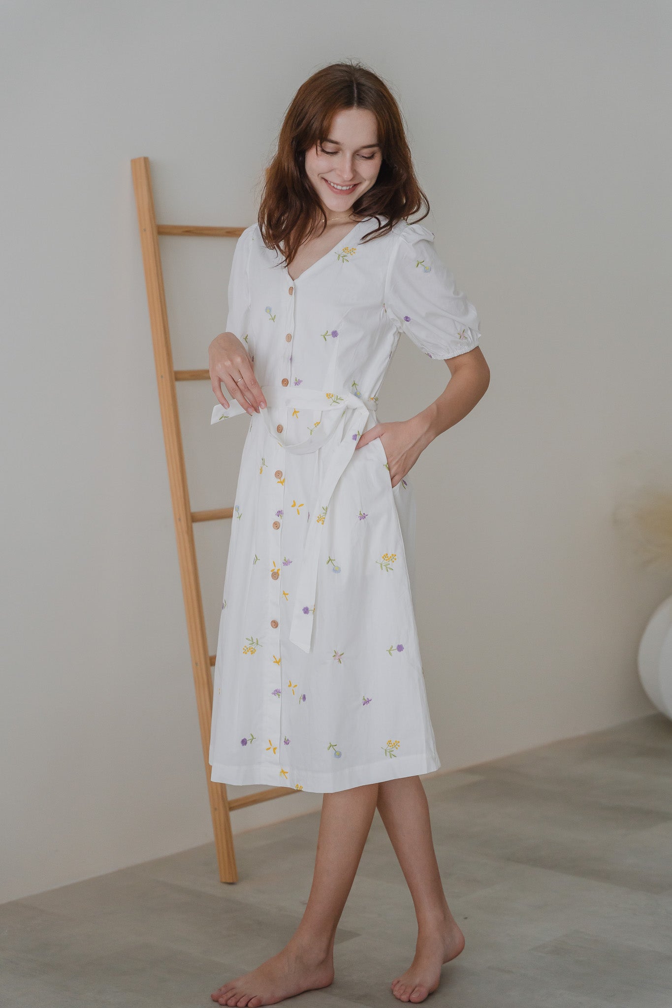 Floral Euphoria Embroidery Dress in White