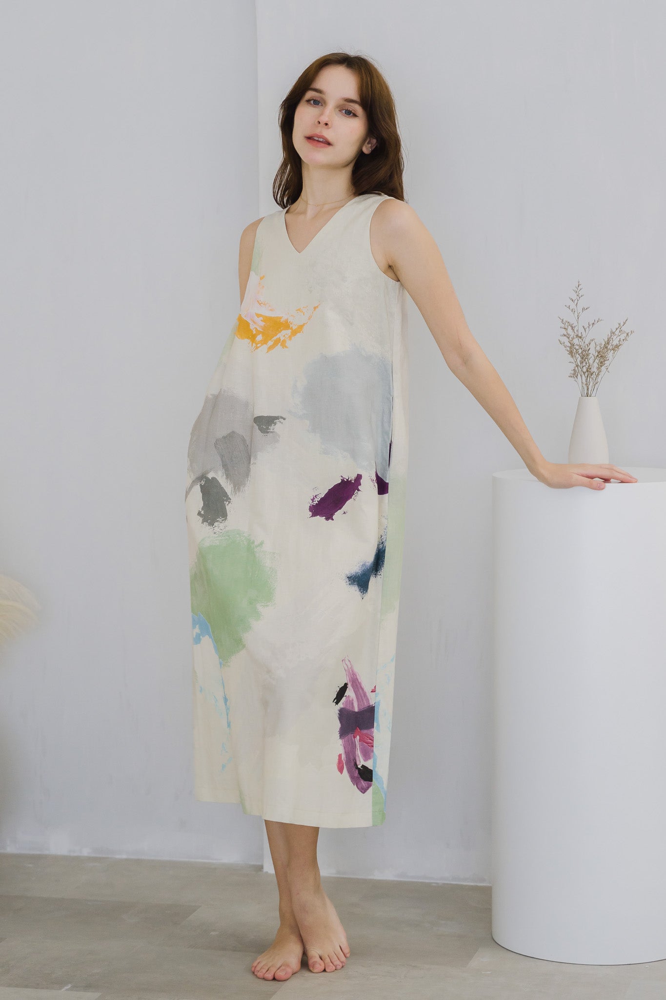 Life On A Canvas II Linen Maxi Dress in Harmony