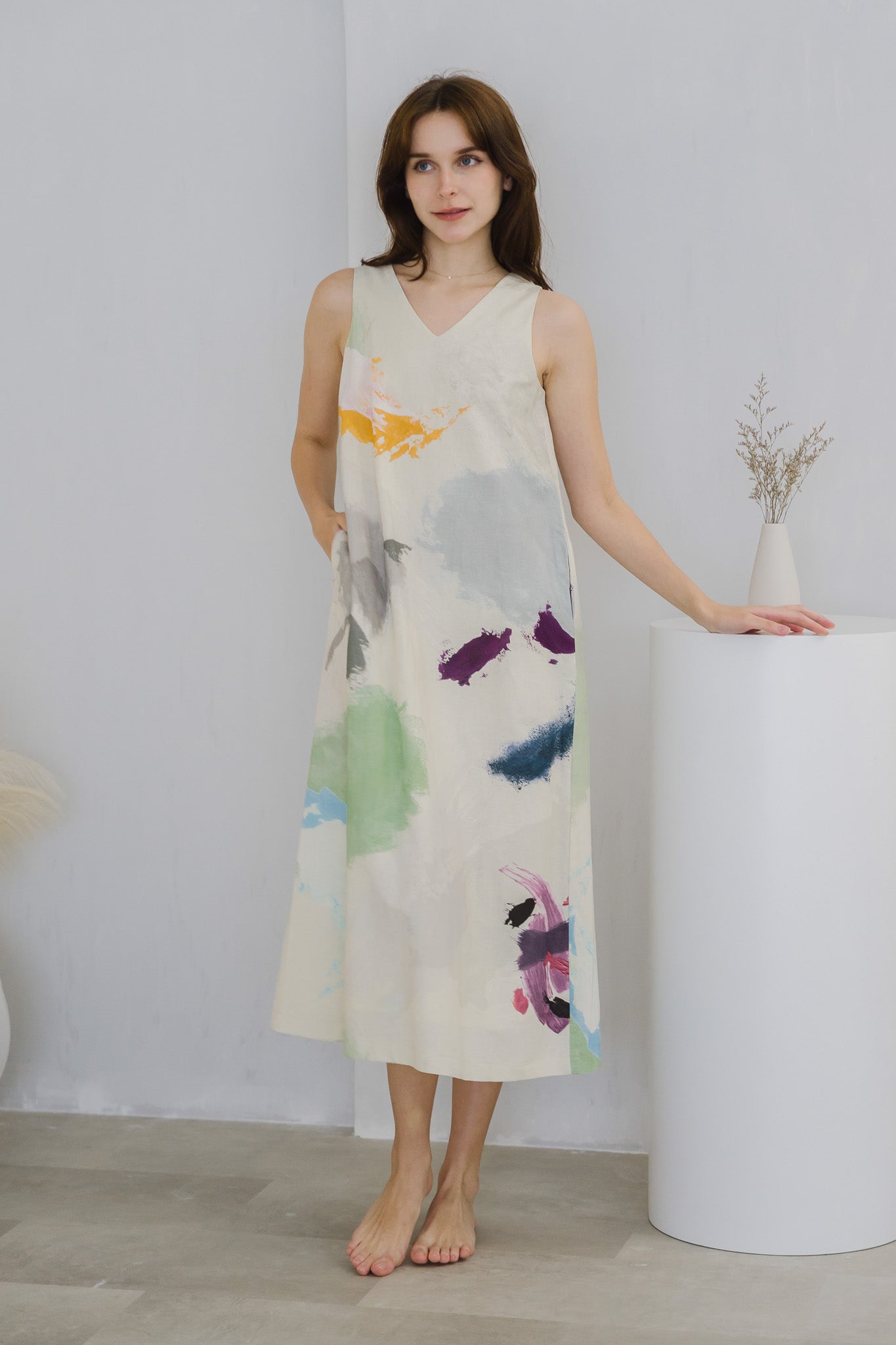 Life On A Canvas II Linen Maxi Dress in Harmony