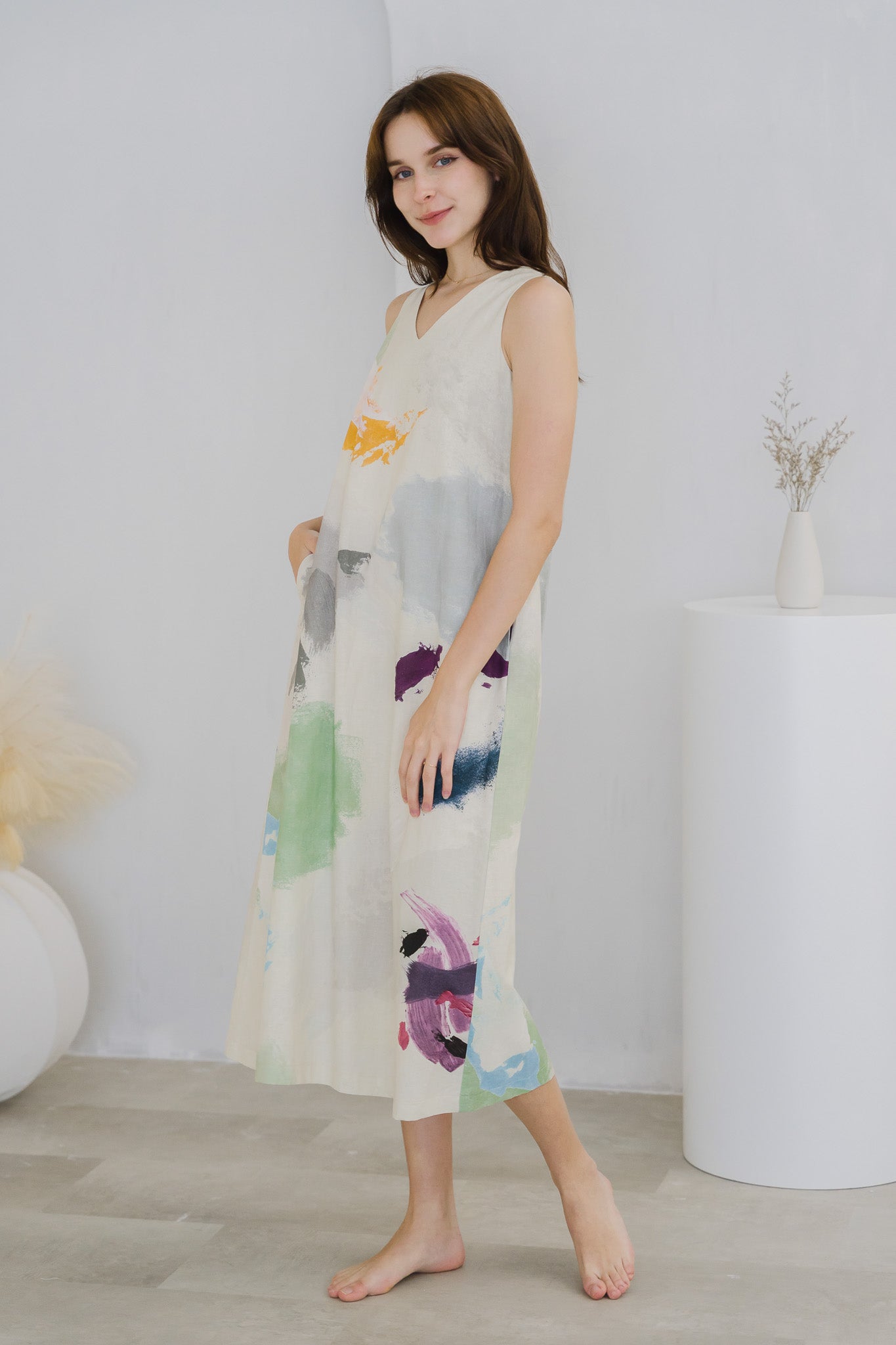 Life On A Canvas II Linen Maxi Dress in Harmony