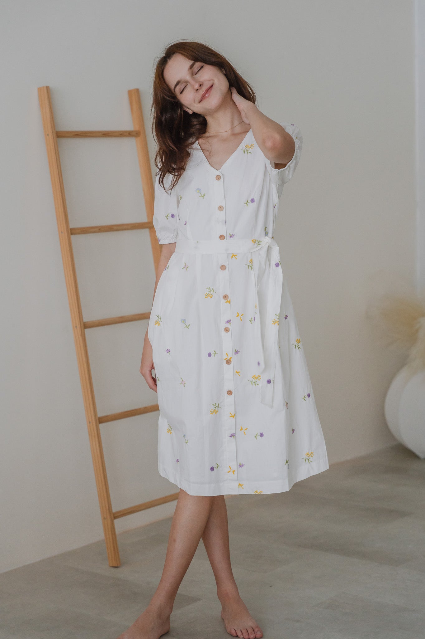 Floral Euphoria Embroidery Dress in White