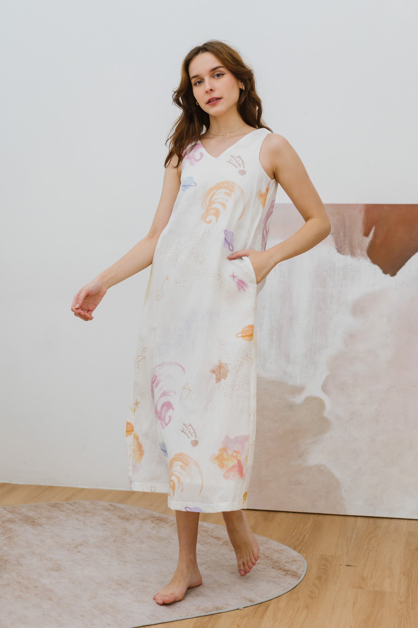Constellations Sleeveless Maxi Linen Dress in Stardust