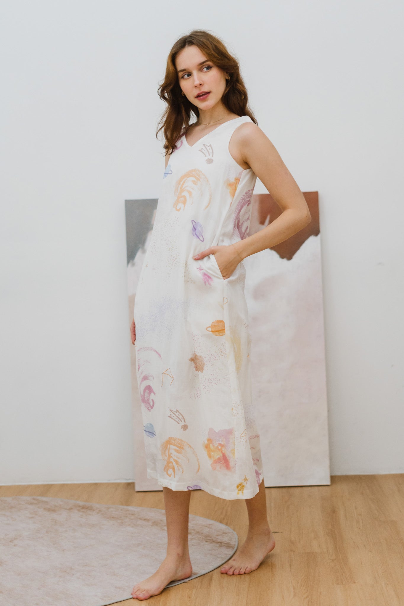 Constellations Sleeveless Maxi Linen Dress in Stardust