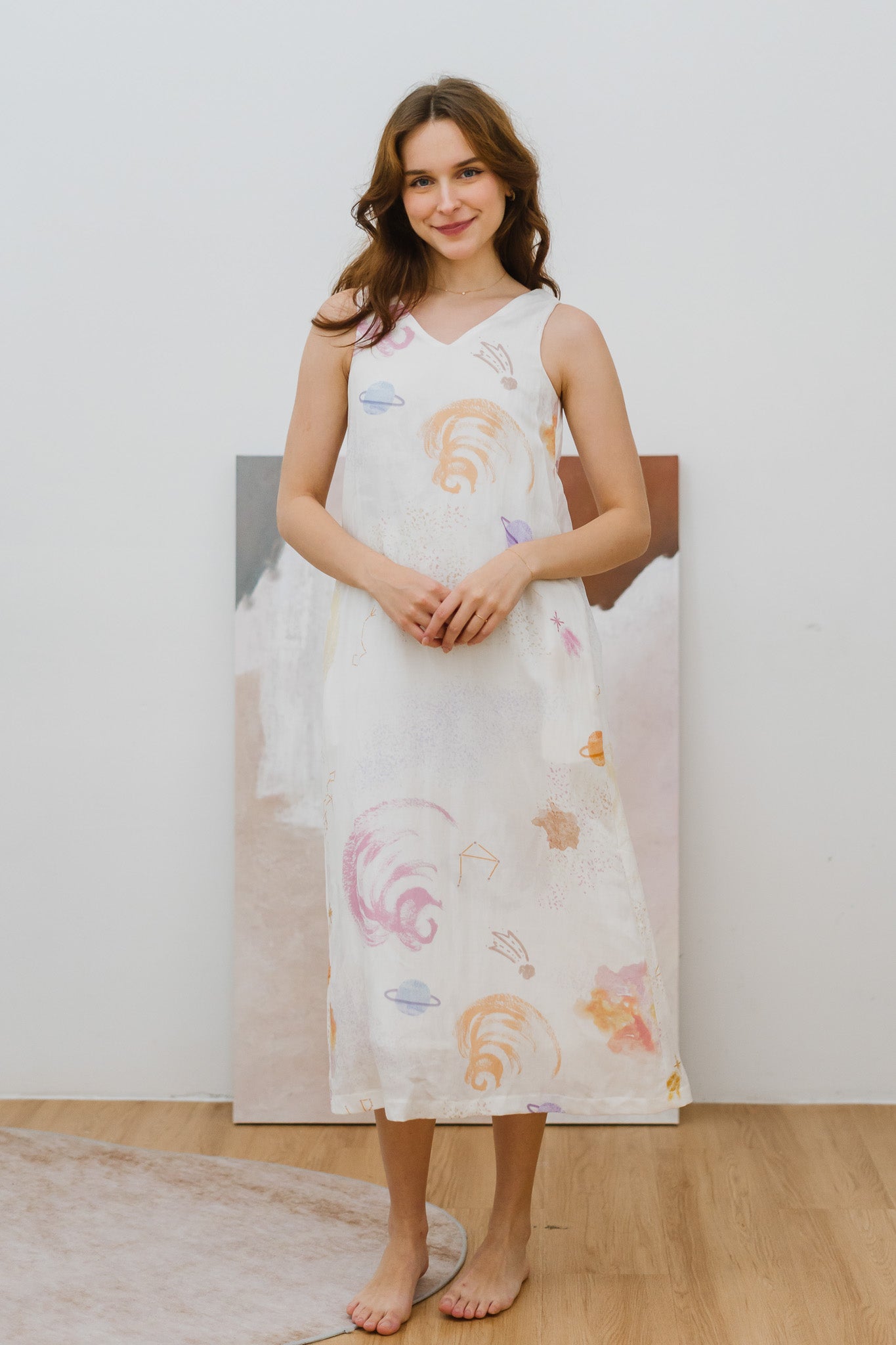 Constellations Sleeveless Maxi Linen Dress in Stardust
