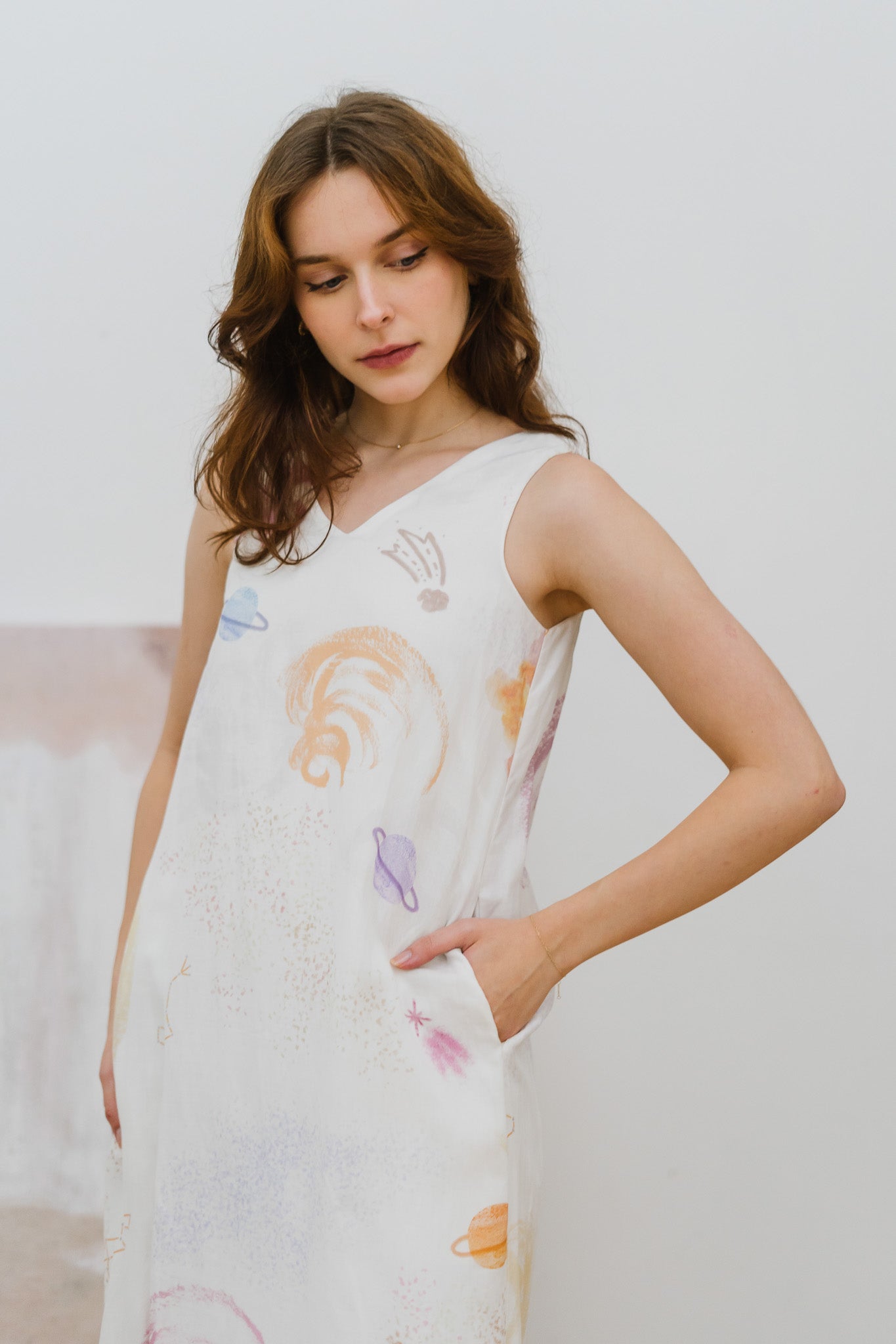 Constellations Sleeveless Maxi Linen Dress in Stardust