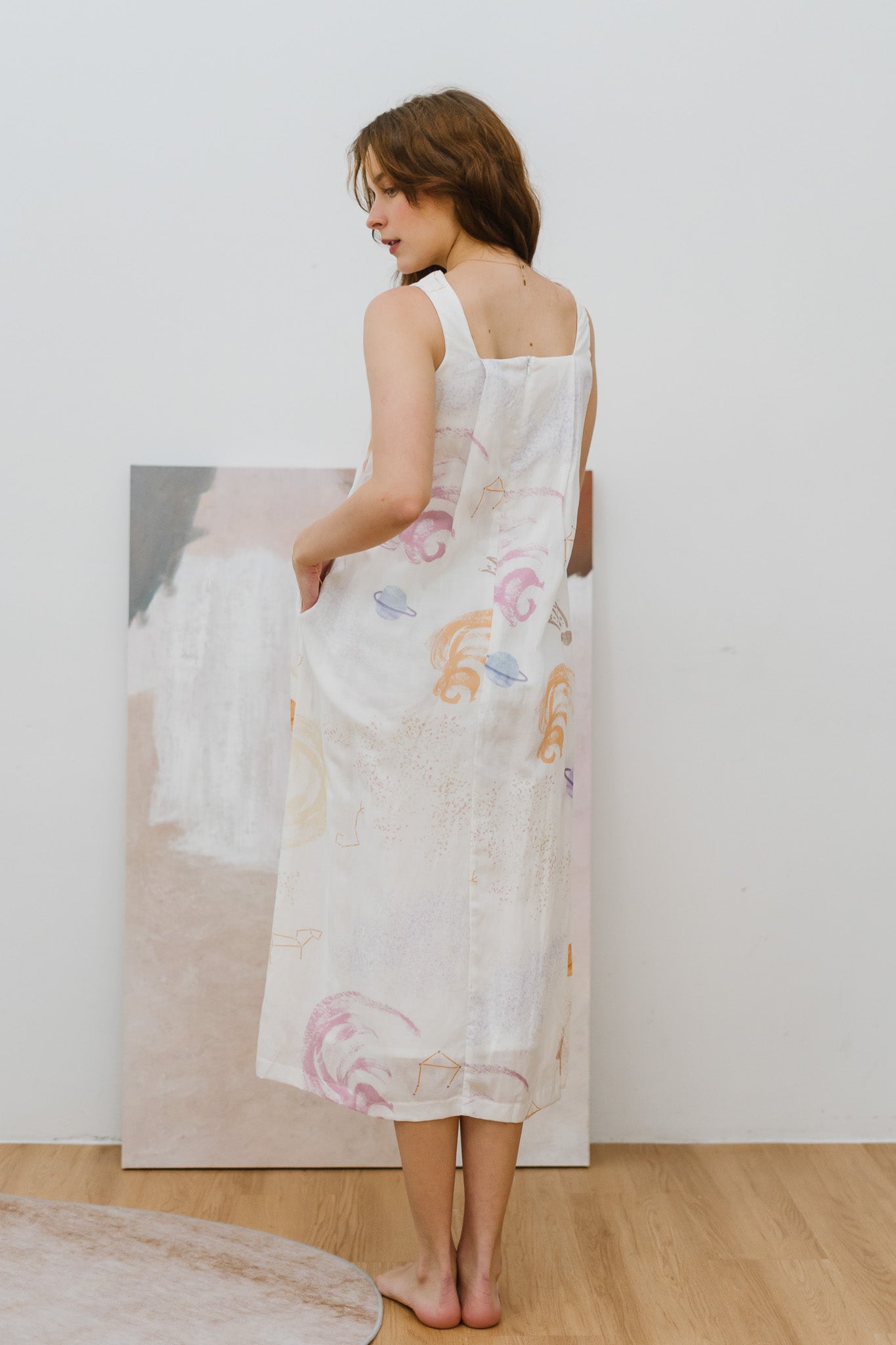 Constellations Sleeveless Maxi Linen Dress in Stardust