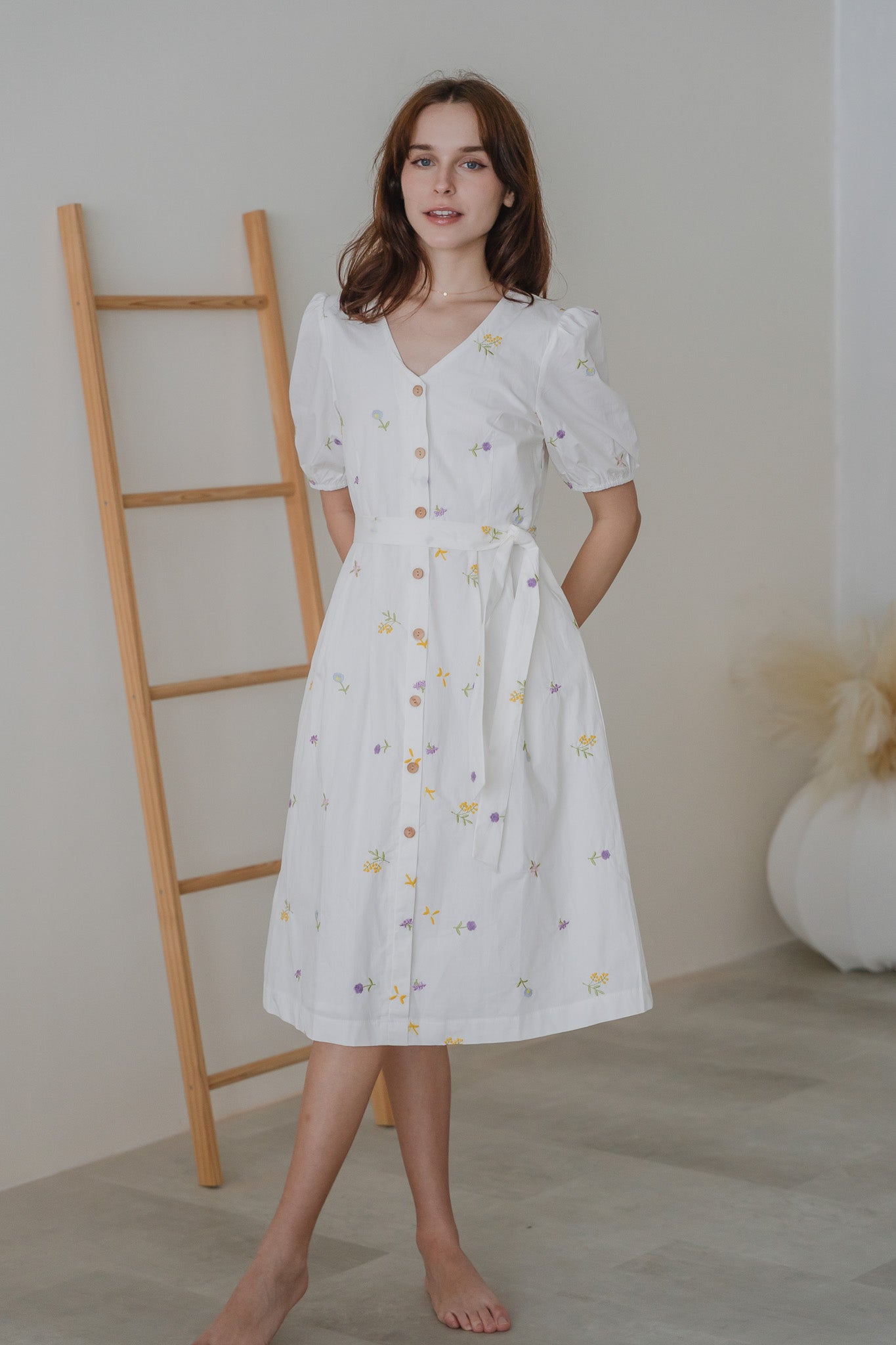 Floral Euphoria Embroidery Dress in White