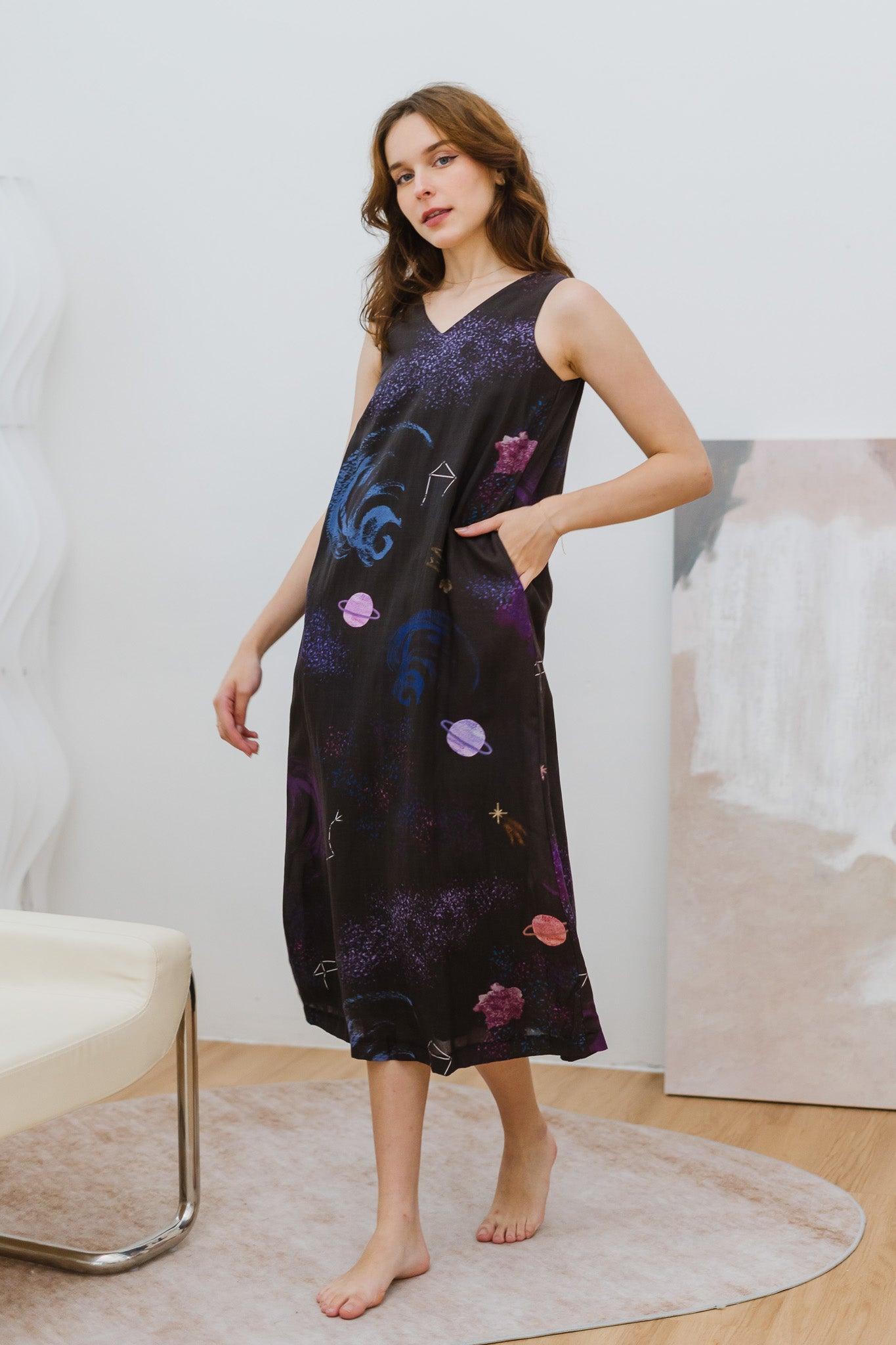 Constellations Sleeveless Maxi Linen Dress in Eclipse