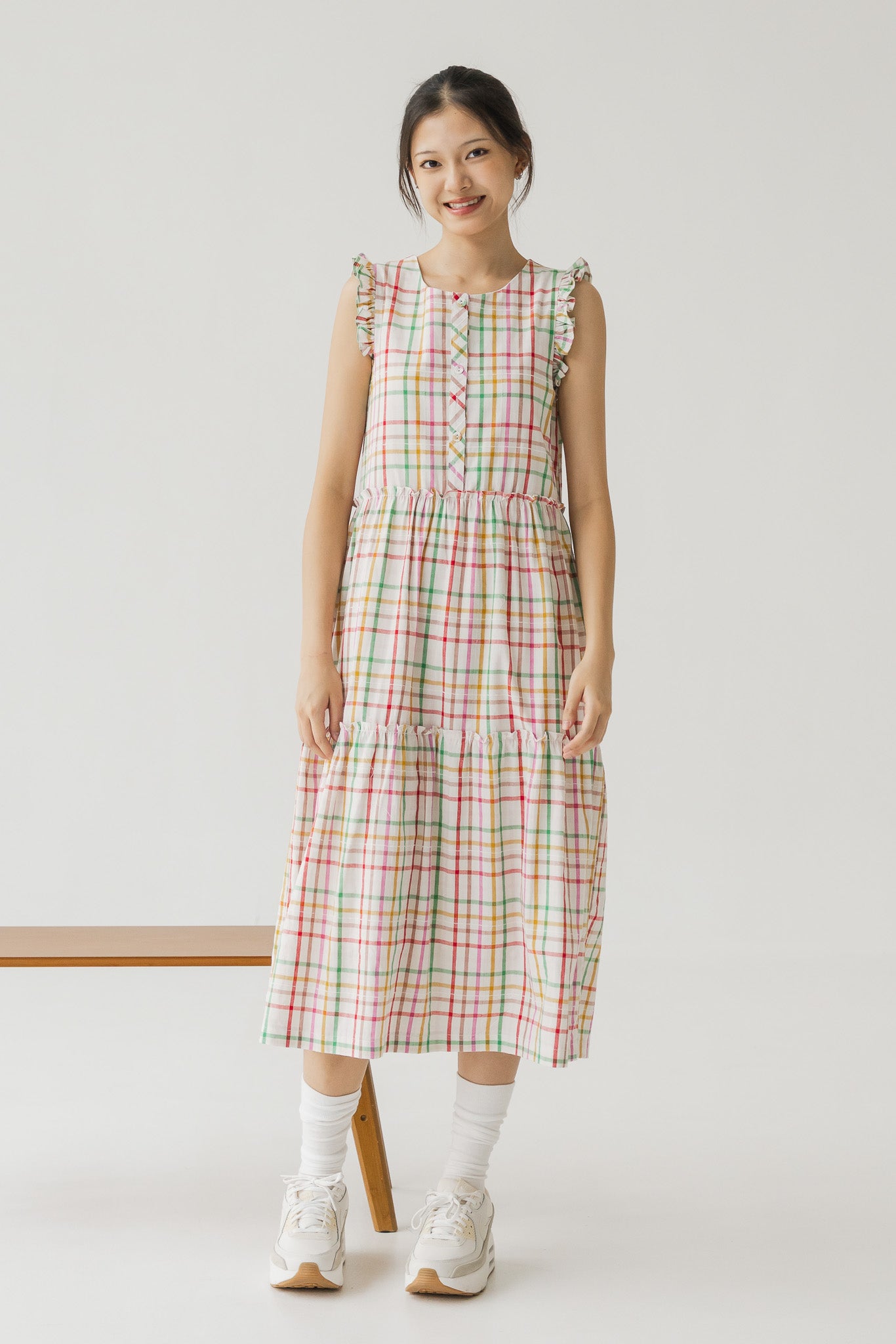 Minju Checkered Tiered Midaxi Dress