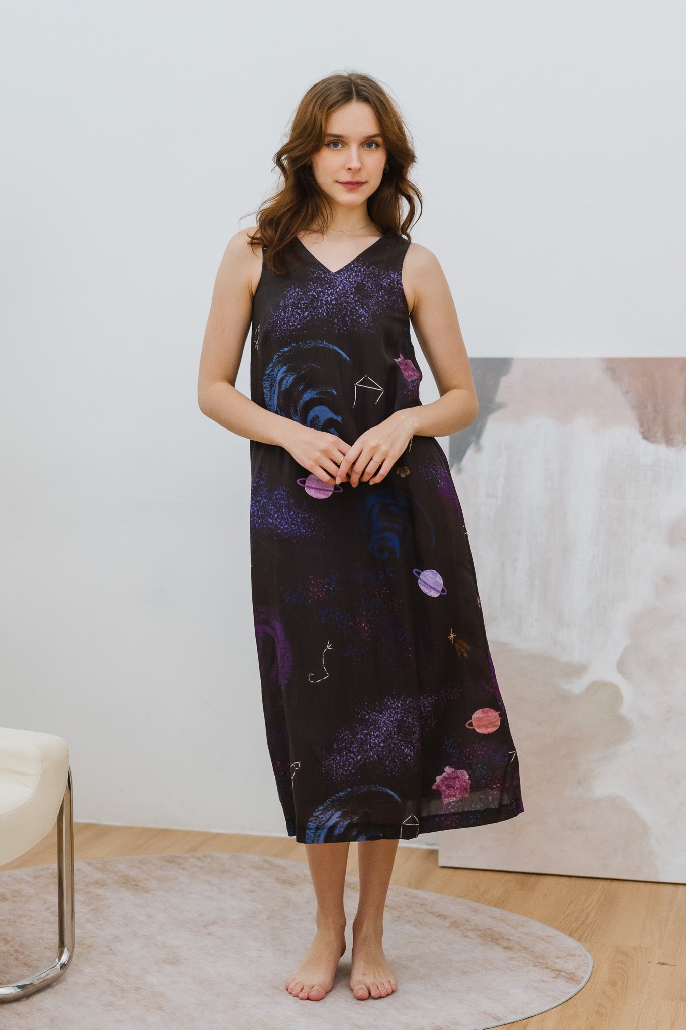 Constellations Sleeveless Maxi Linen Dress in Eclipse