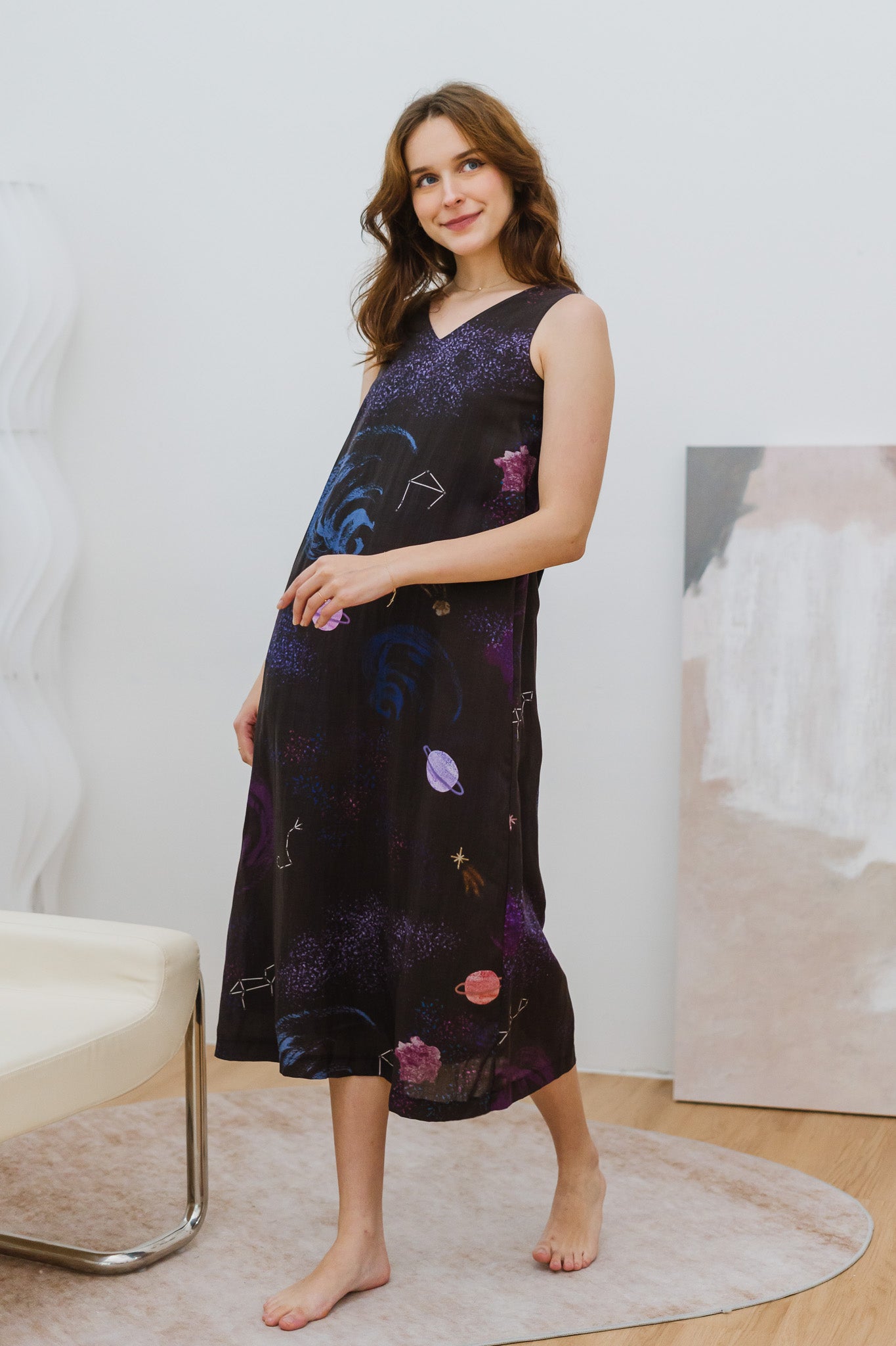 Constellations Sleeveless Maxi Linen Dress in Eclipse