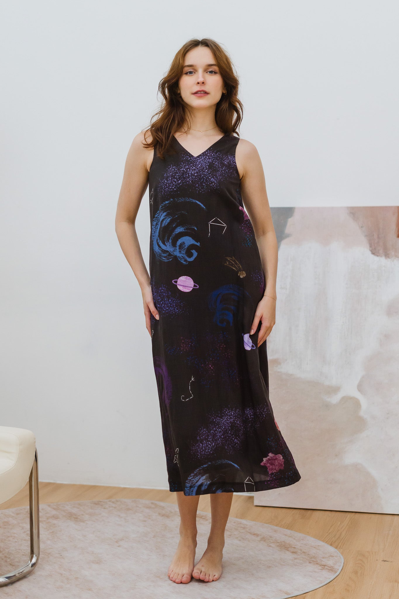 Constellations Sleeveless Maxi Linen Dress in Eclipse