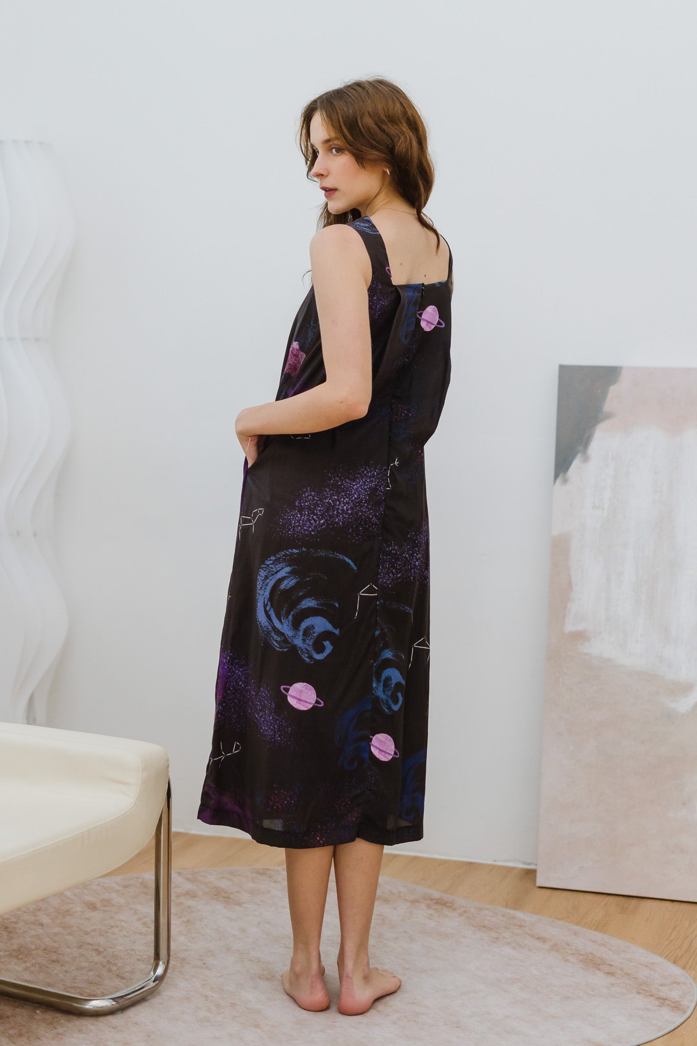 Constellations Sleeveless Maxi Linen Dress in Eclipse