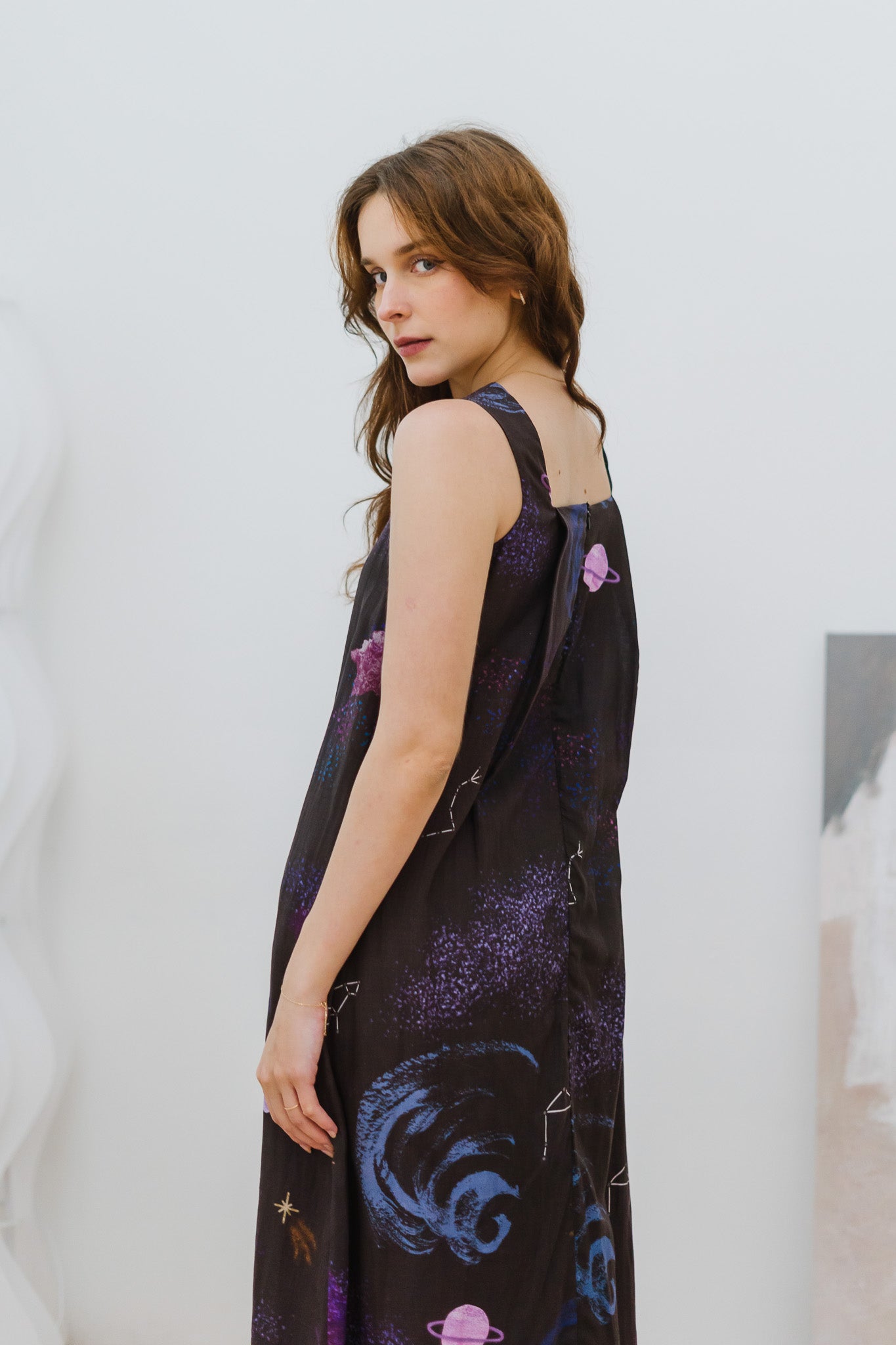 Constellations Sleeveless Maxi Linen Dress in Eclipse