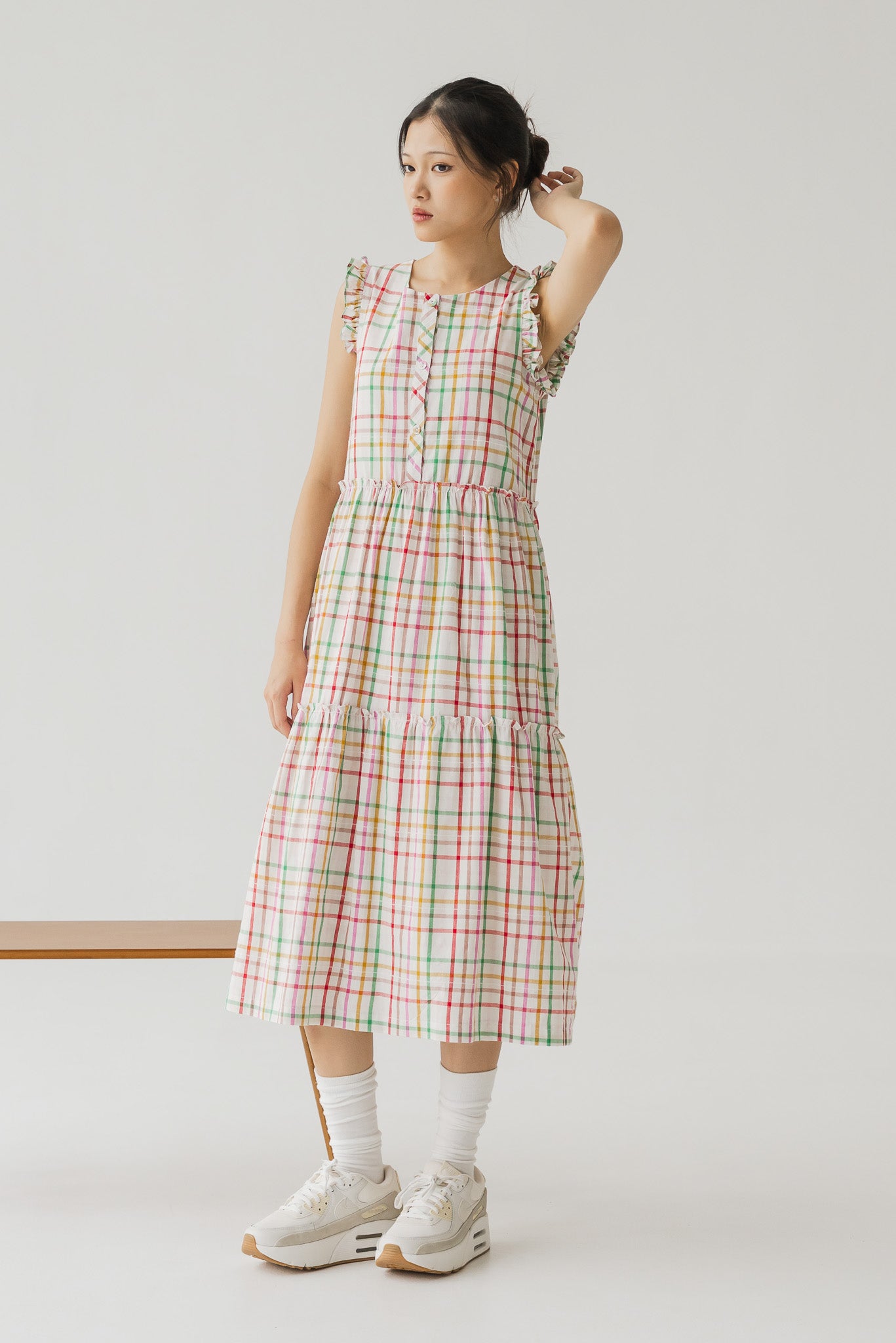 Minju Checkered Tiered Midaxi Dress