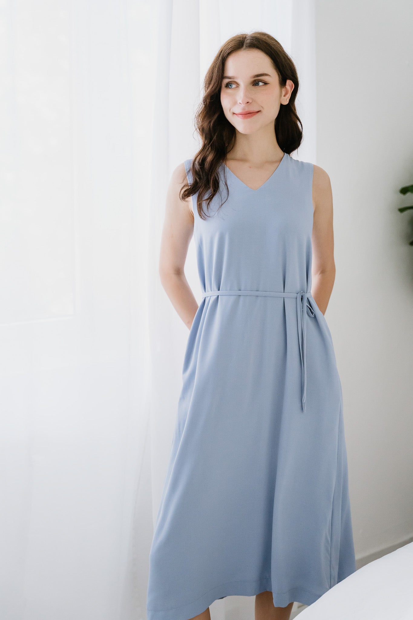 Narelle Pleat Detail Midi Dress in Blue [ONLINE ONLY]