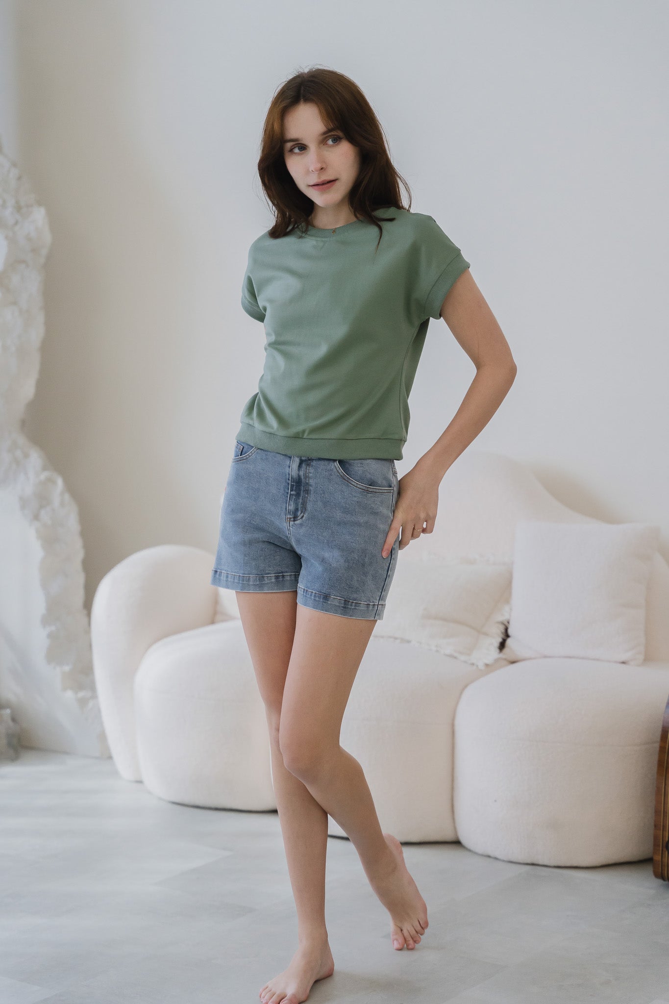 Blake Boxy Jersey Tee in Light Green [ONLINE ONLY]