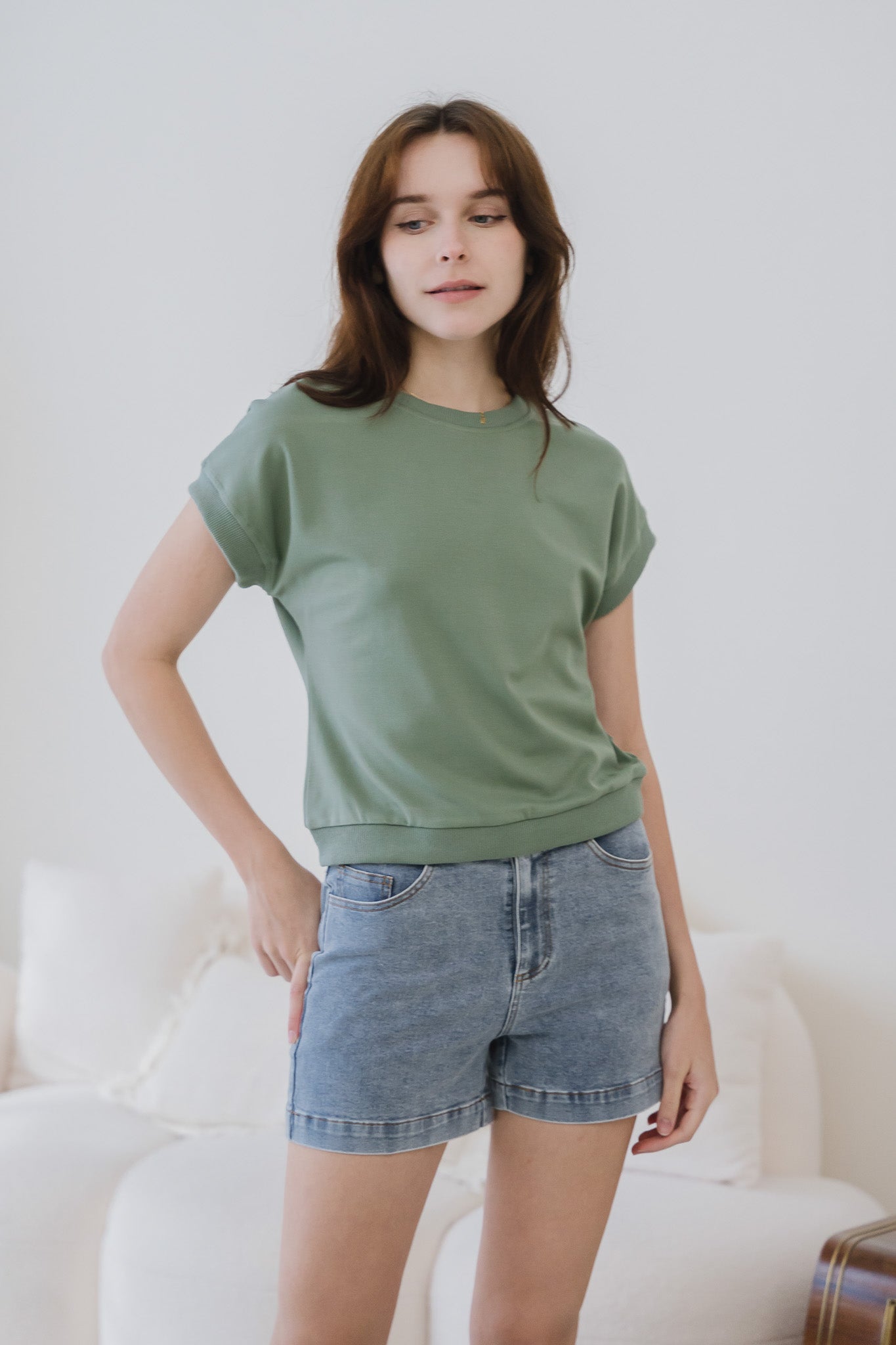 Blake Boxy Jersey Tee in Light Green [ONLINE ONLY]