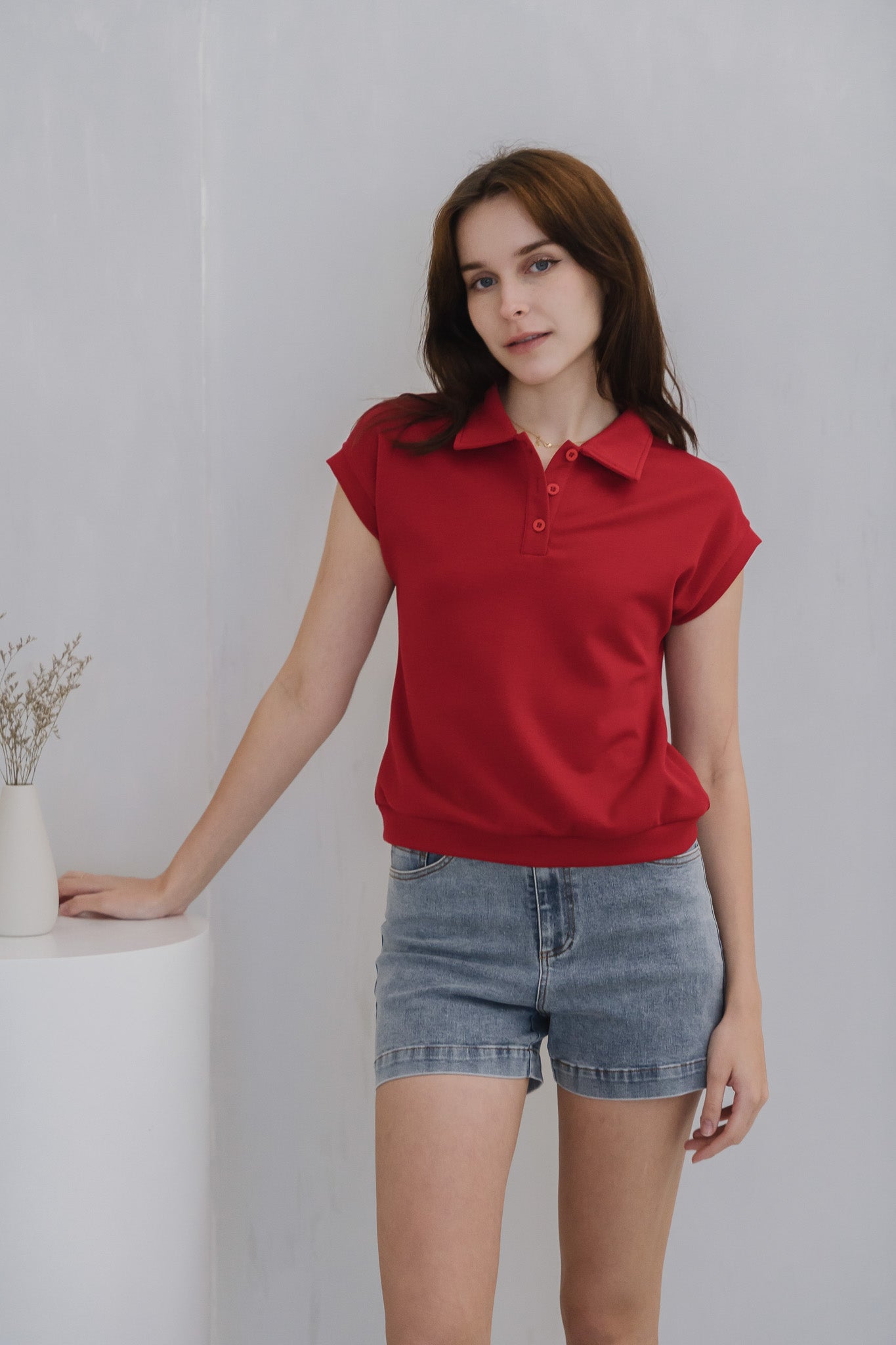 Casey Boxy Polo Tee in Maroon