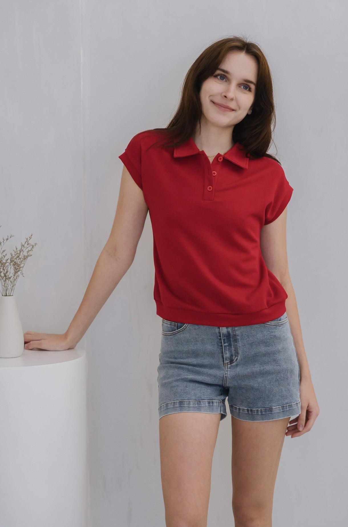 Casey Boxy Polo Tee in Maroon