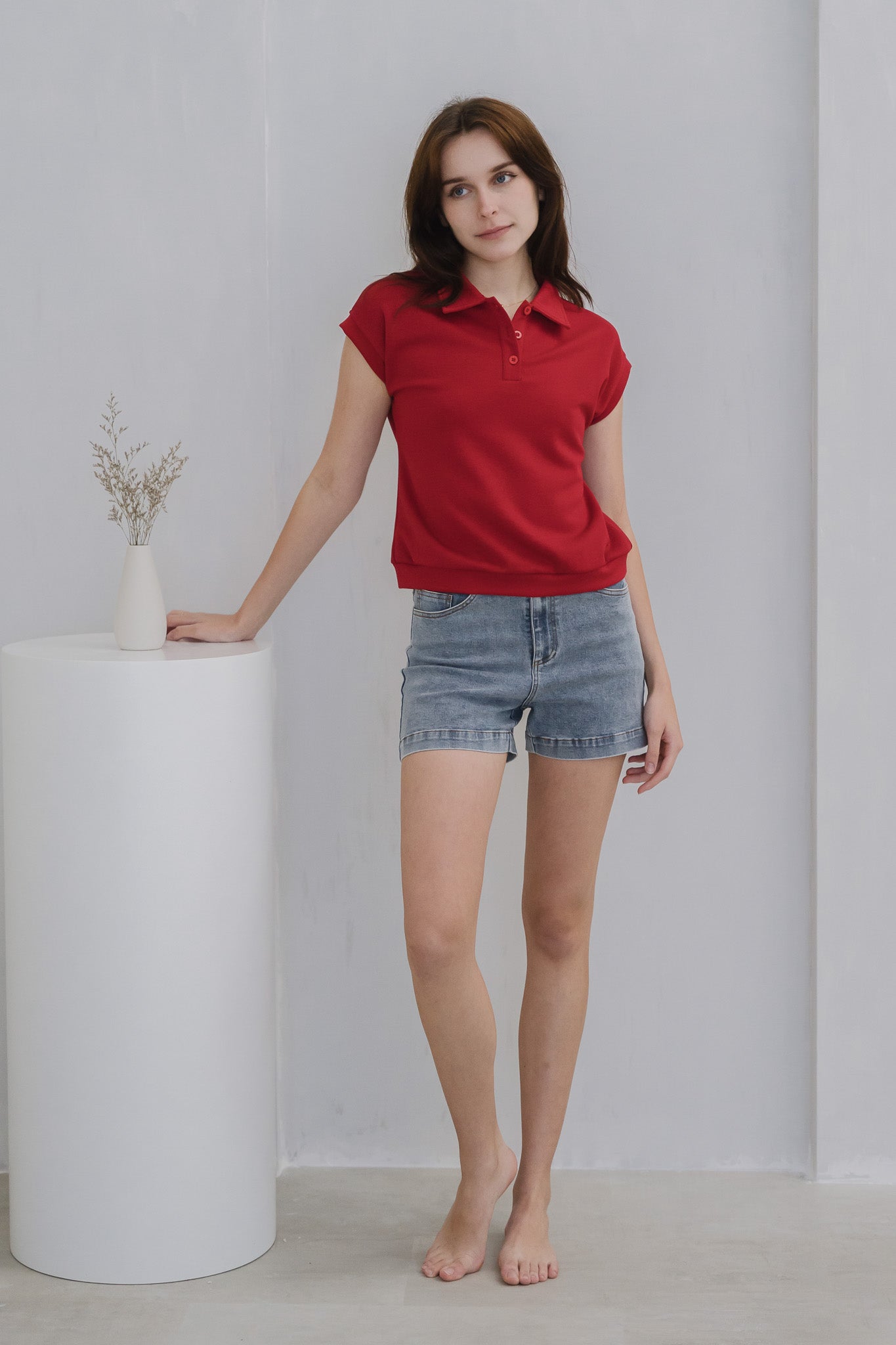 Casey Boxy Polo Tee in Maroon