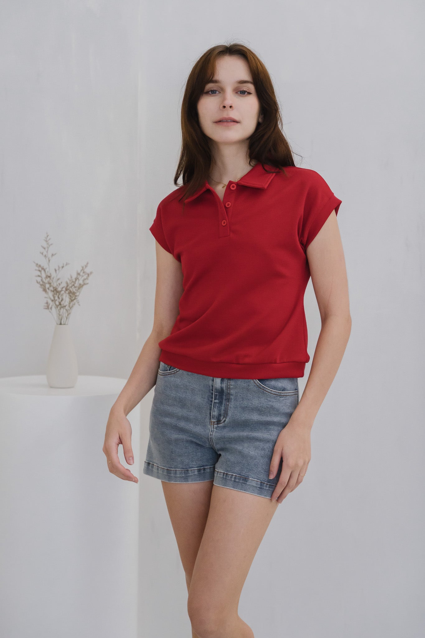 Casey Boxy Polo Tee in Maroon