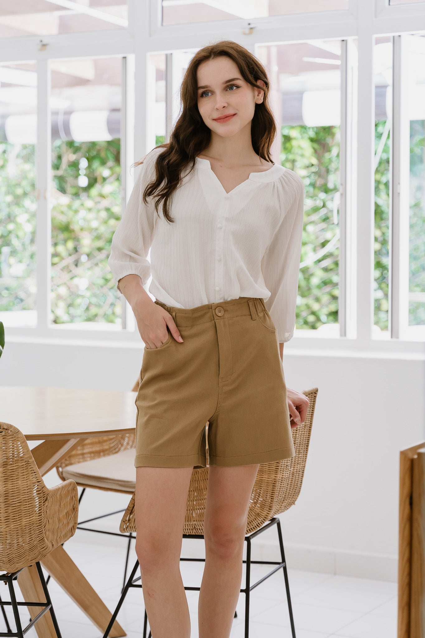 Lana Textured Relax Fit Blouse in White [ONLINE ONLY]