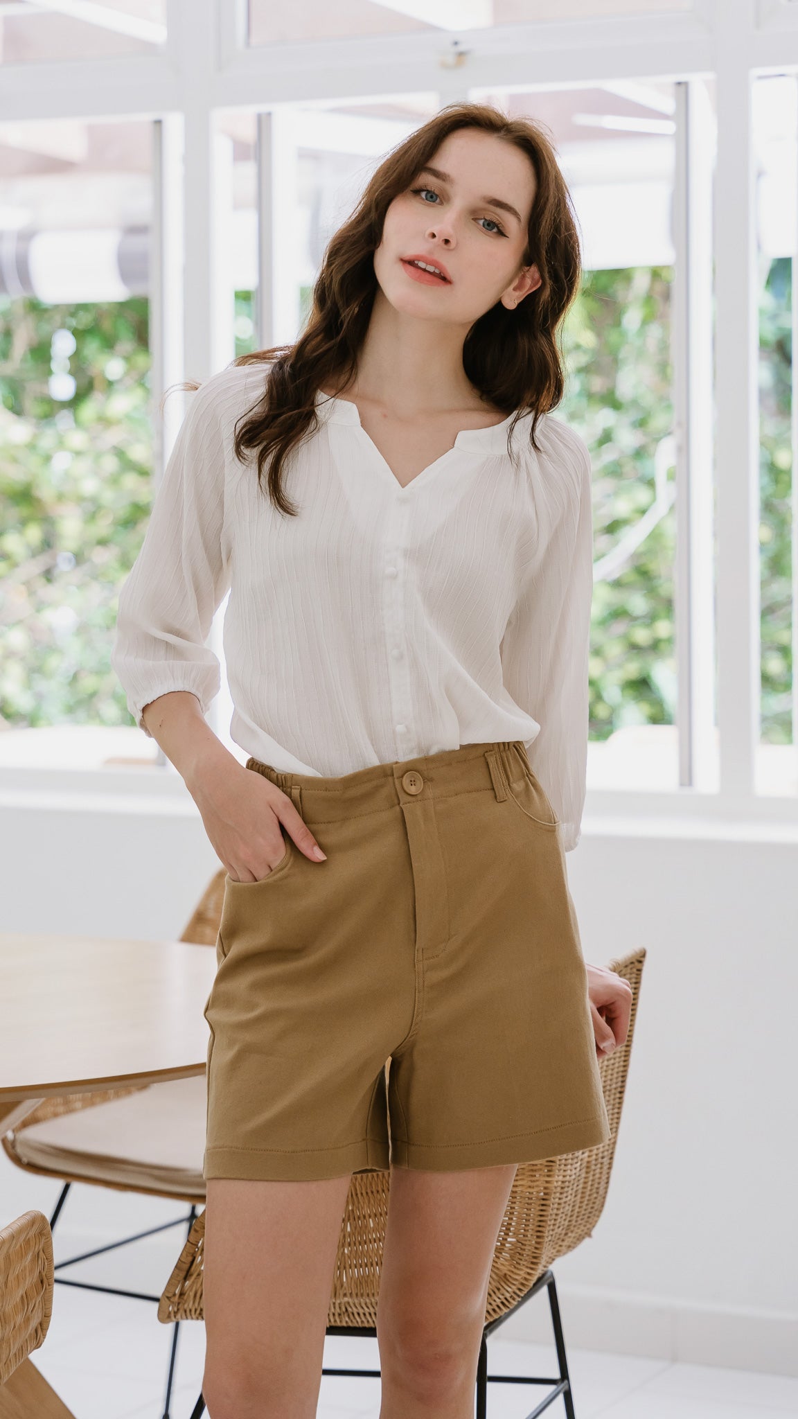 Lana Textured Relax Fit Blouse in White [ONLINE ONLY]
