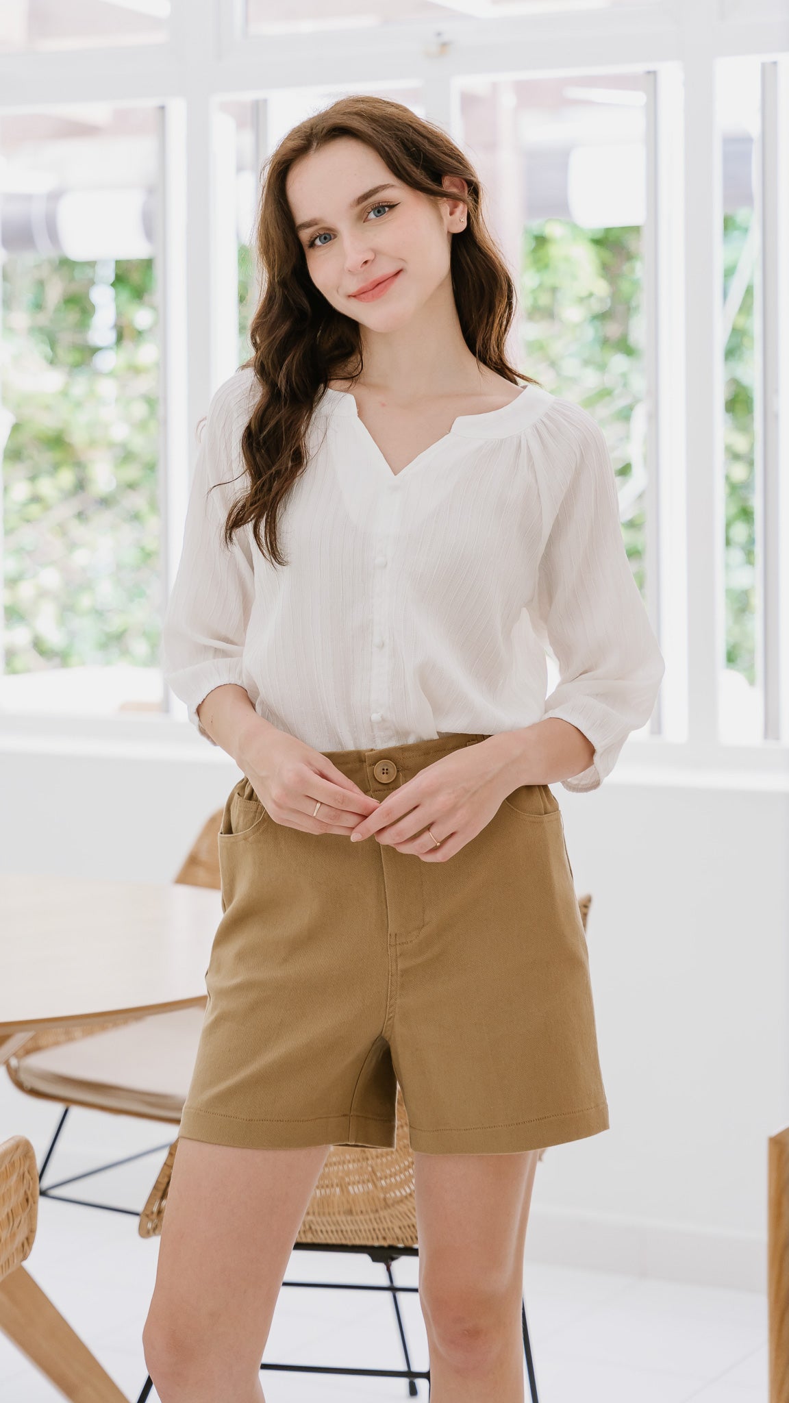 Lana Textured Relax Fit Blouse in White [ONLINE ONLY]