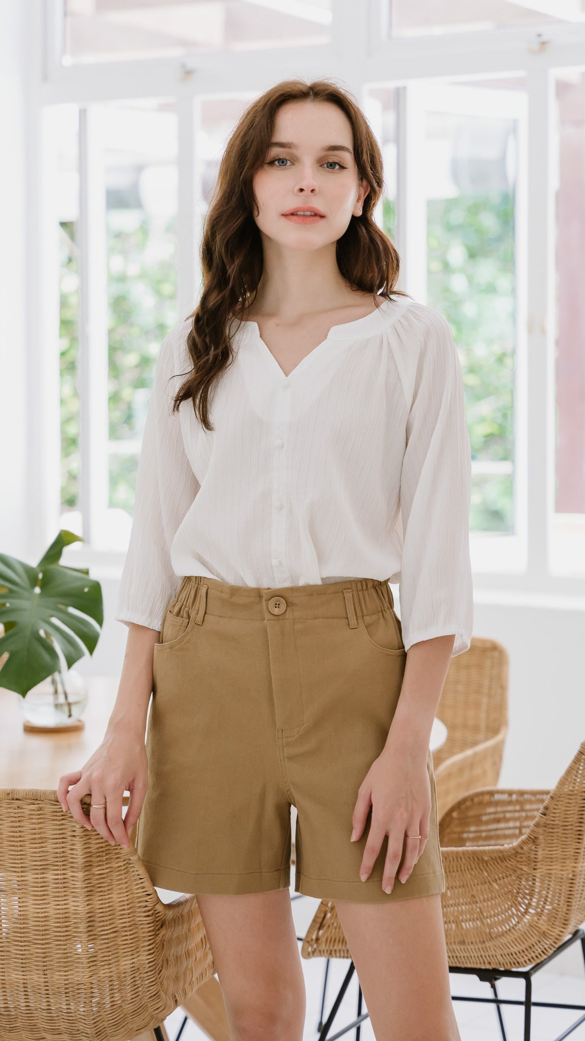 Lana Textured Relax Fit Blouse in White [ONLINE ONLY]