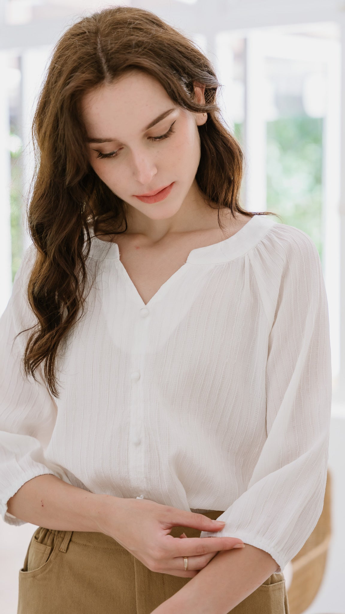 Lana Textured Relax Fit Blouse in White [ONLINE ONLY]