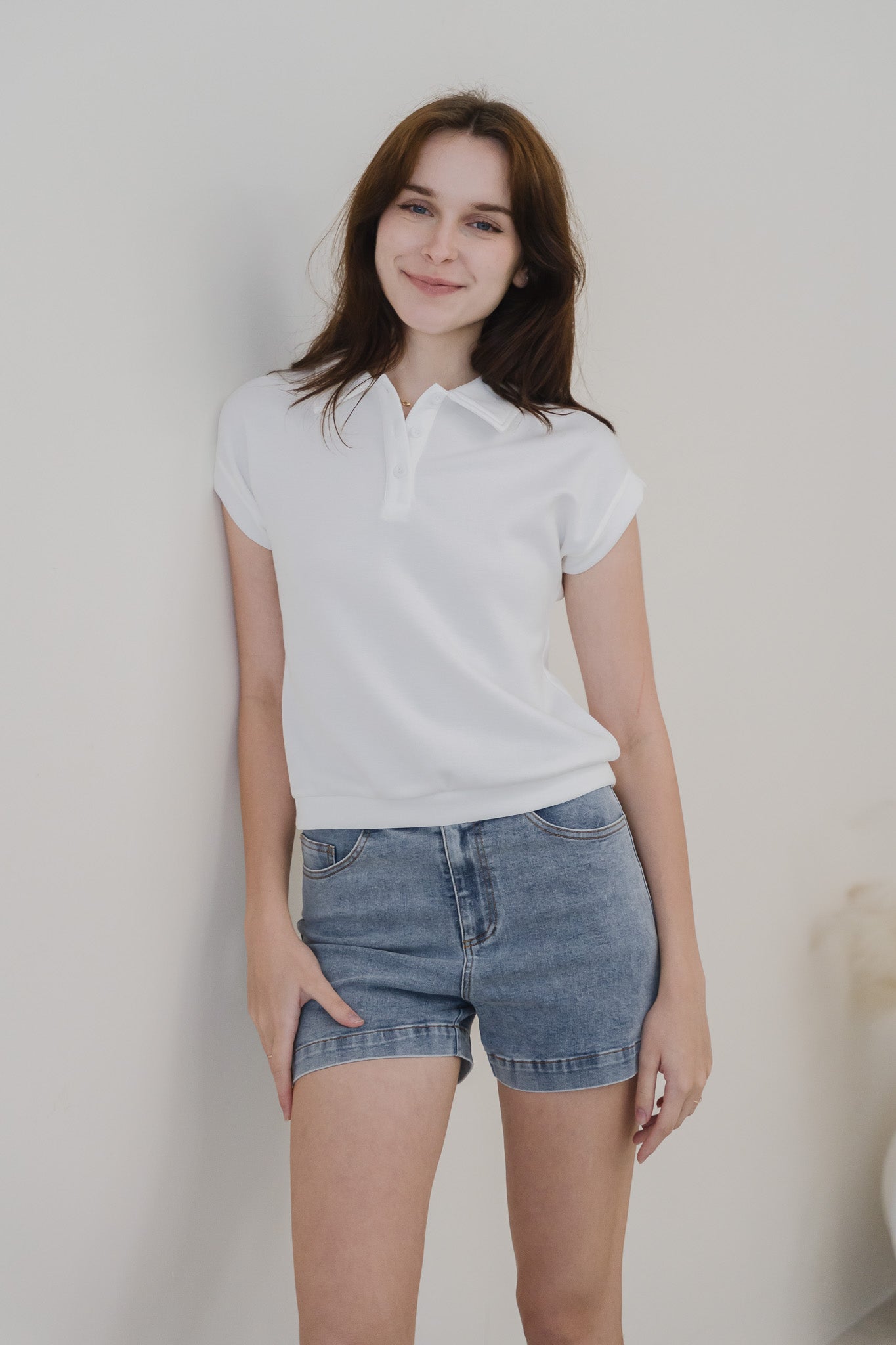 Casey Boxy Polo Tee in White