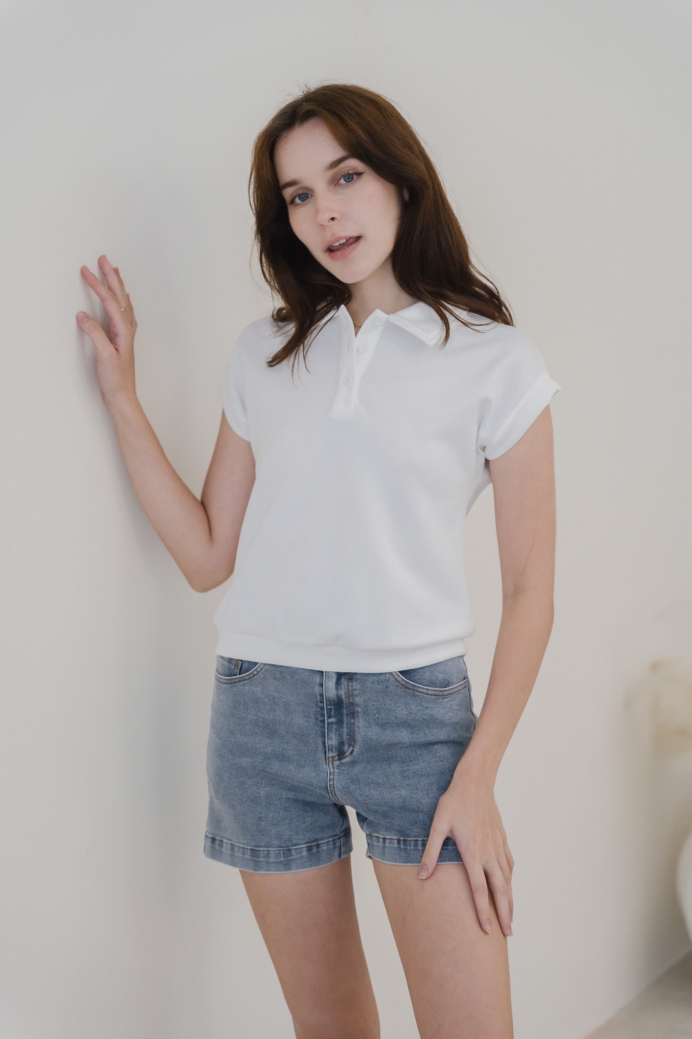 Casey Boxy Polo Tee in White