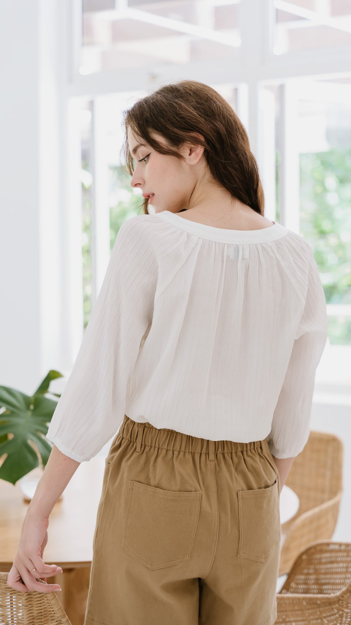 Lana Textured Relax Fit Blouse in White [ONLINE ONLY]