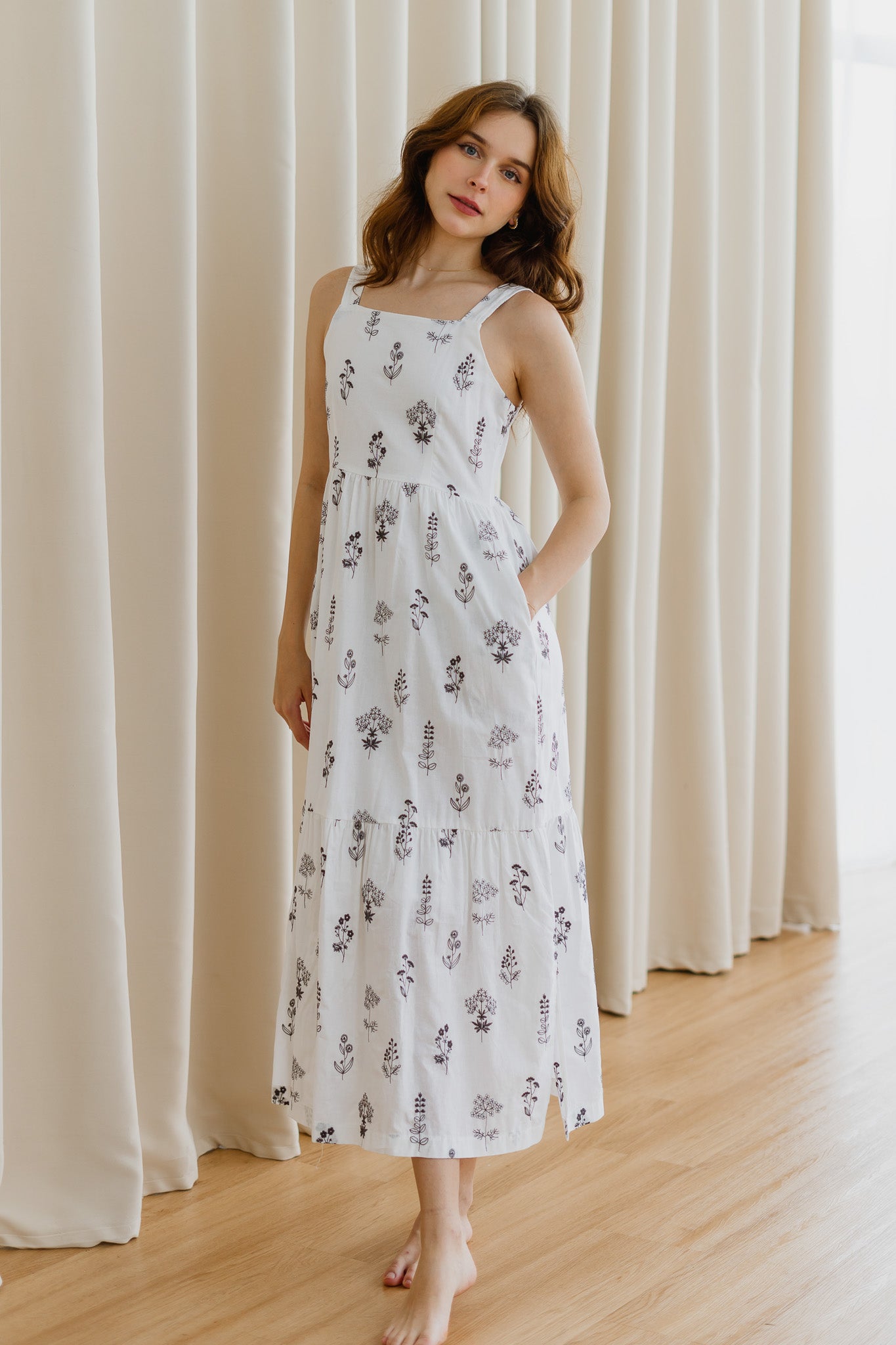 Floral Whispers Embroidery Dress in White