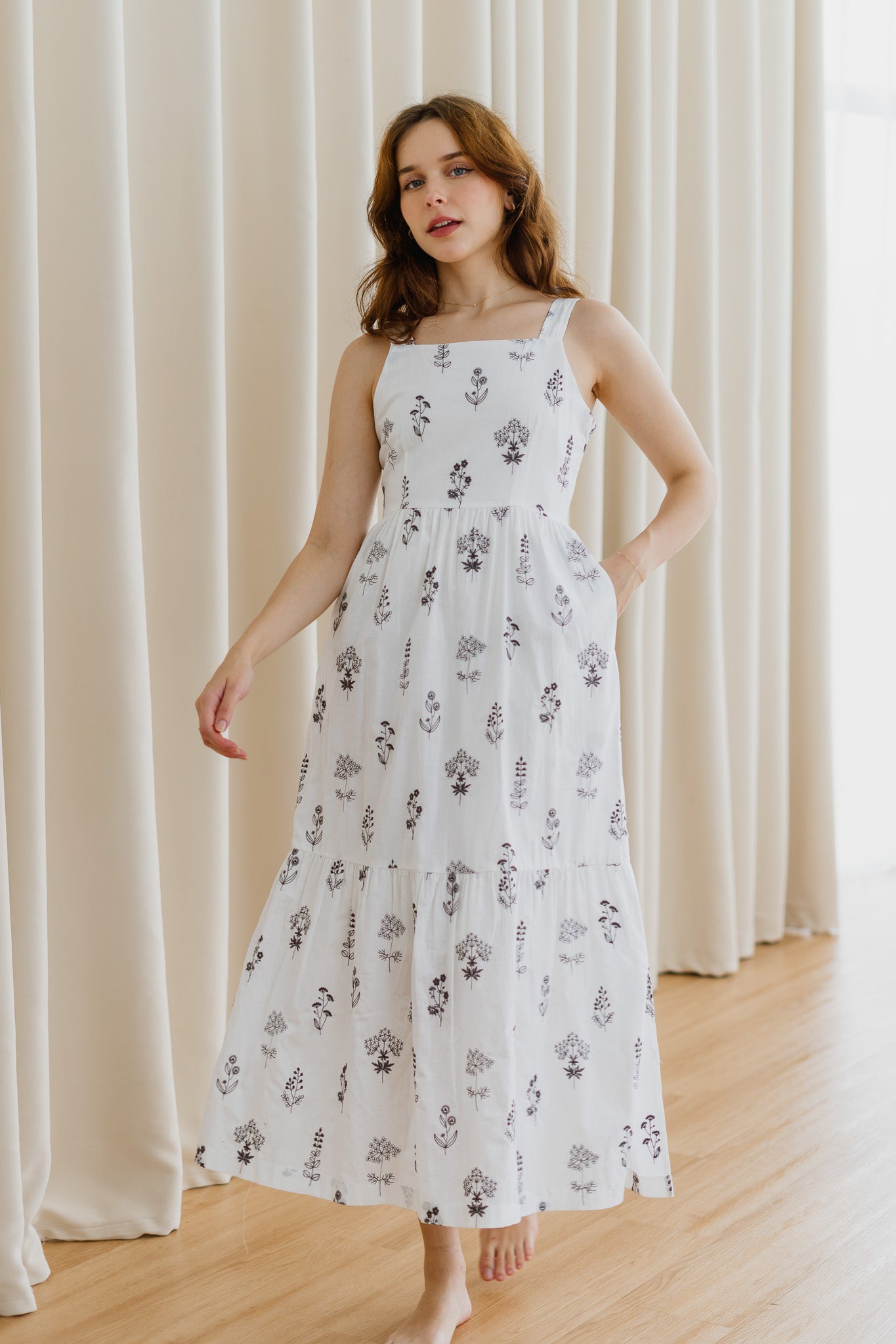 Floral Whispers Embroidery Dress in White