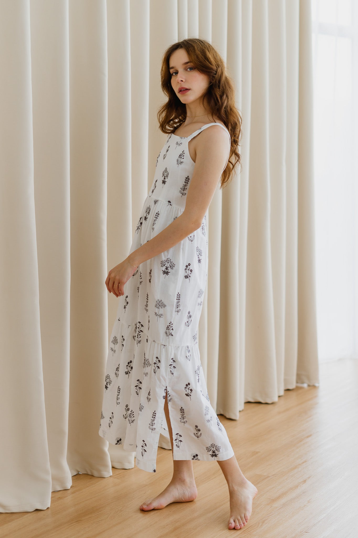 Floral Whispers Embroidery Dress in White