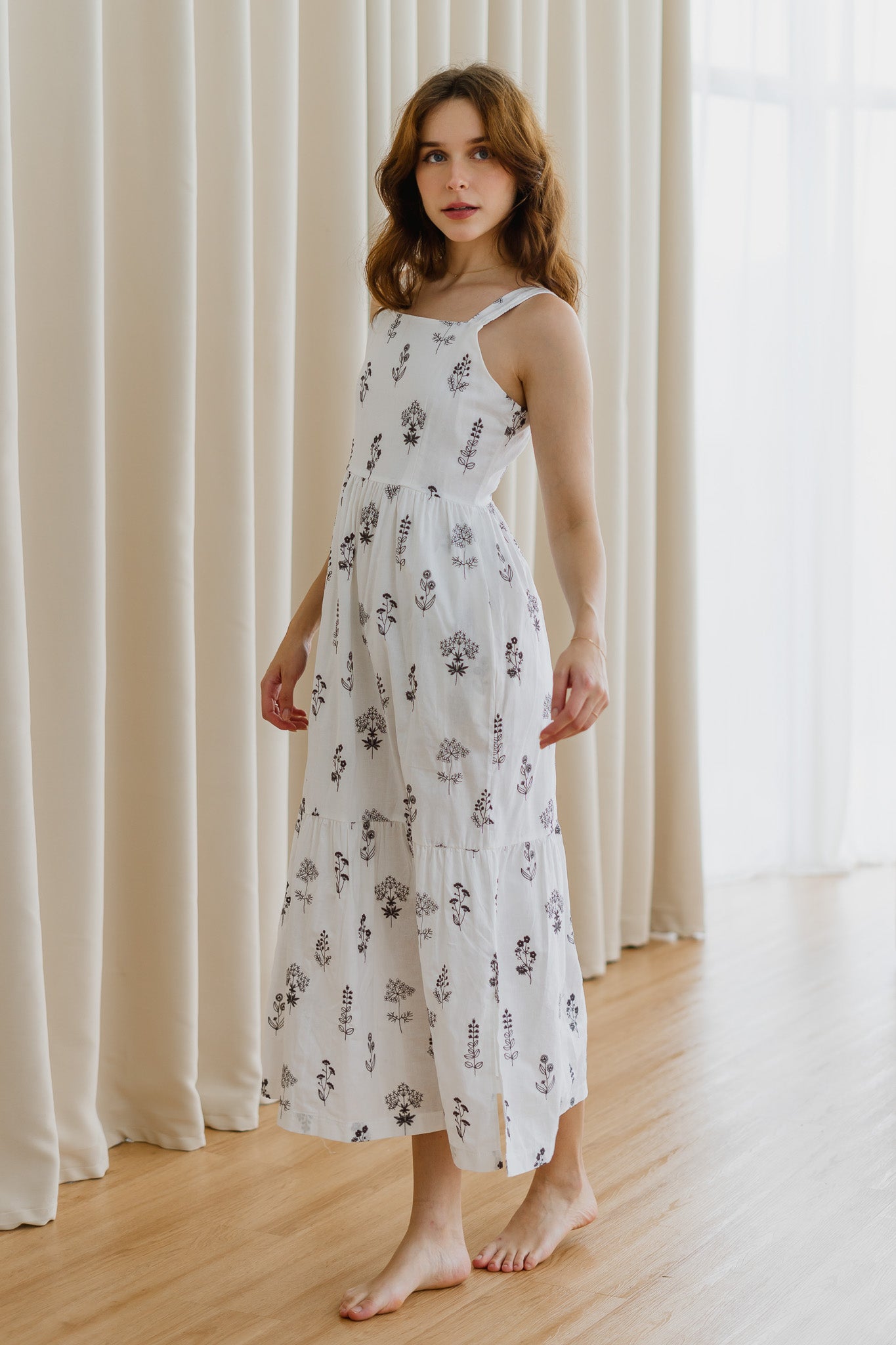 Floral Whispers Embroidery Dress in White