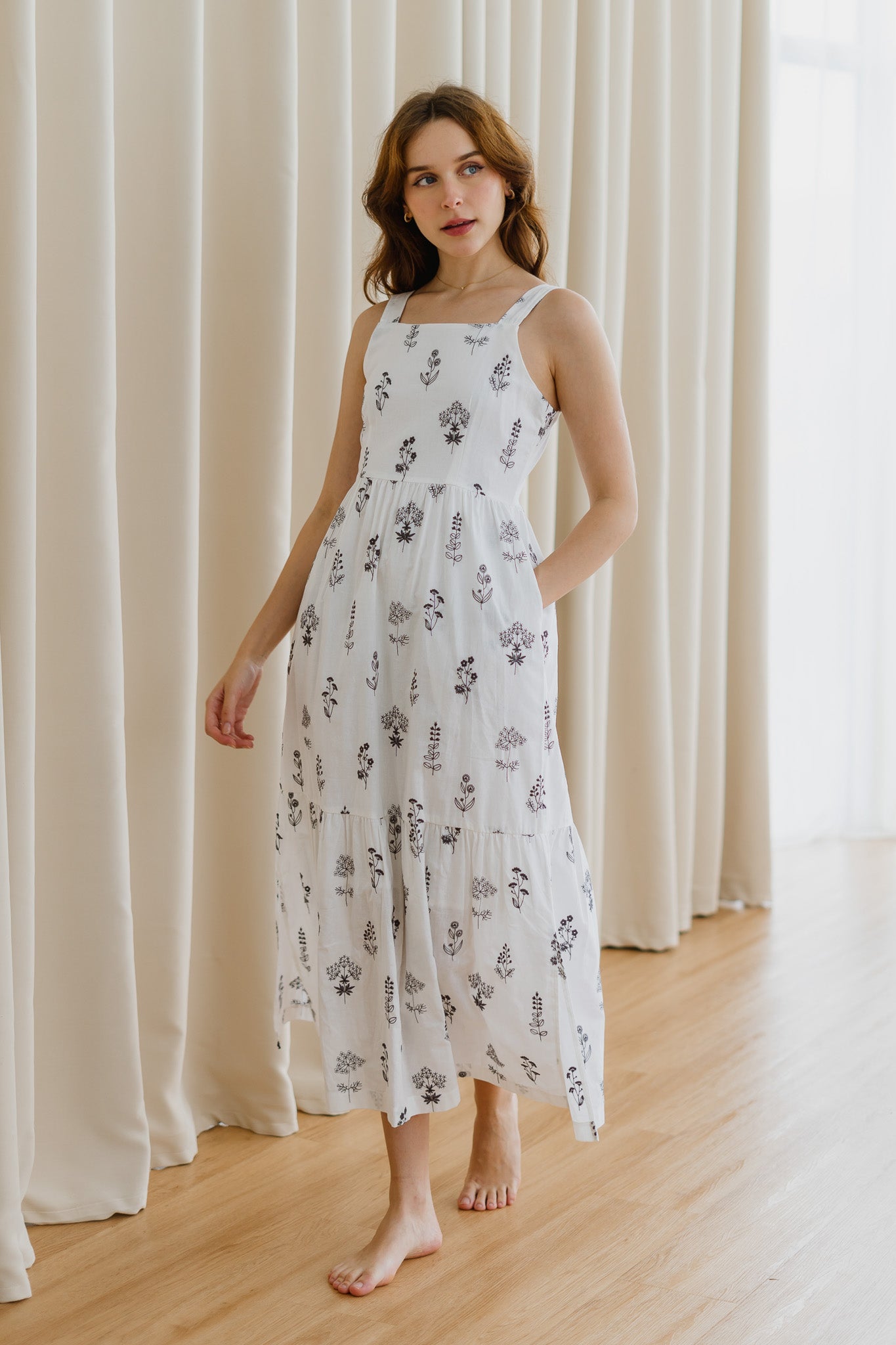 Floral Whispers Embroidery Dress in White