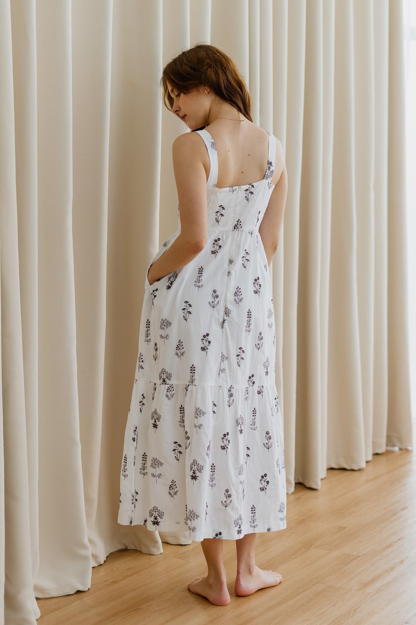 Floral Whispers Embroidery Dress in White