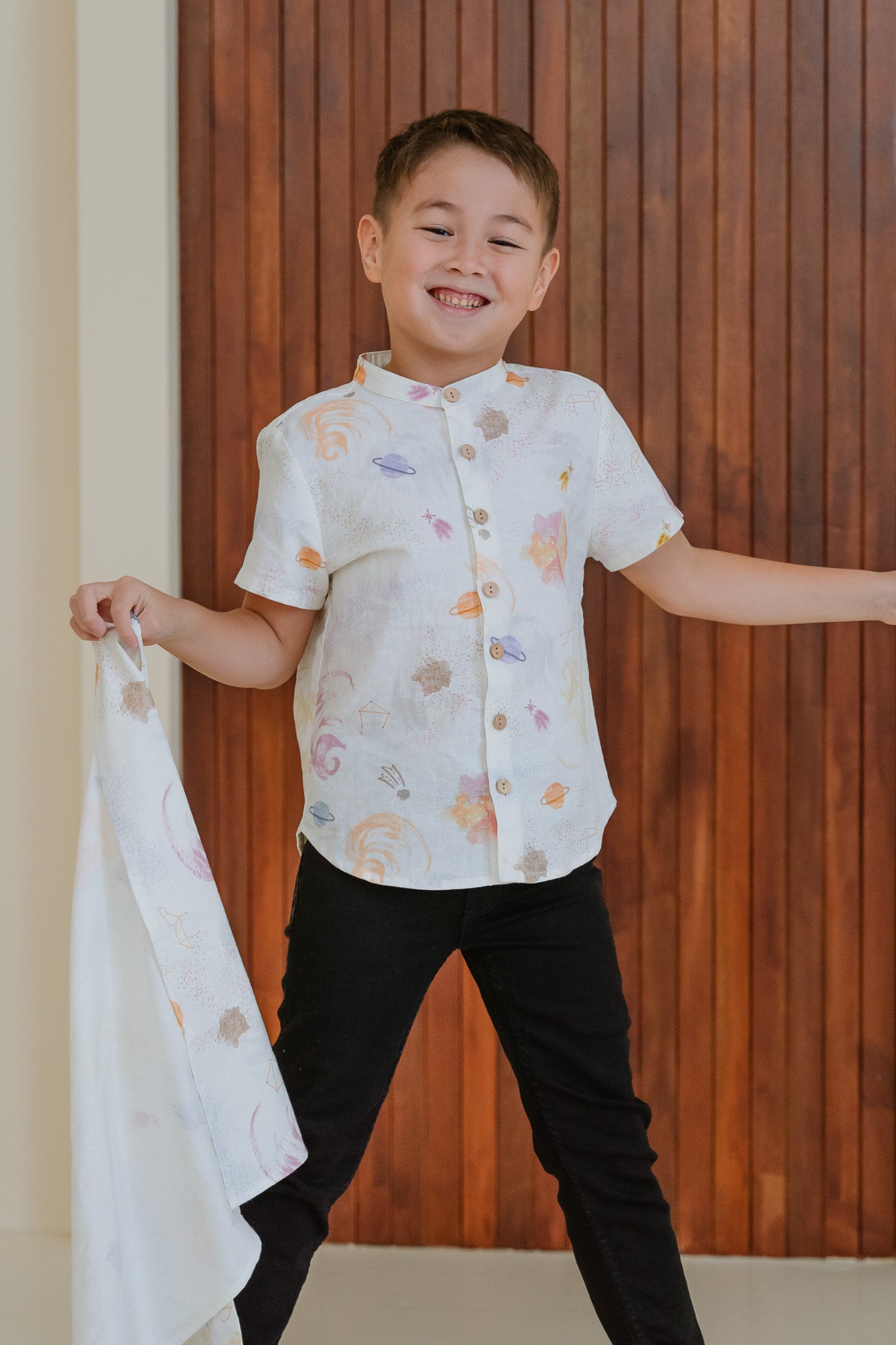 Constellations Kid's Linen Shirt in Stardust