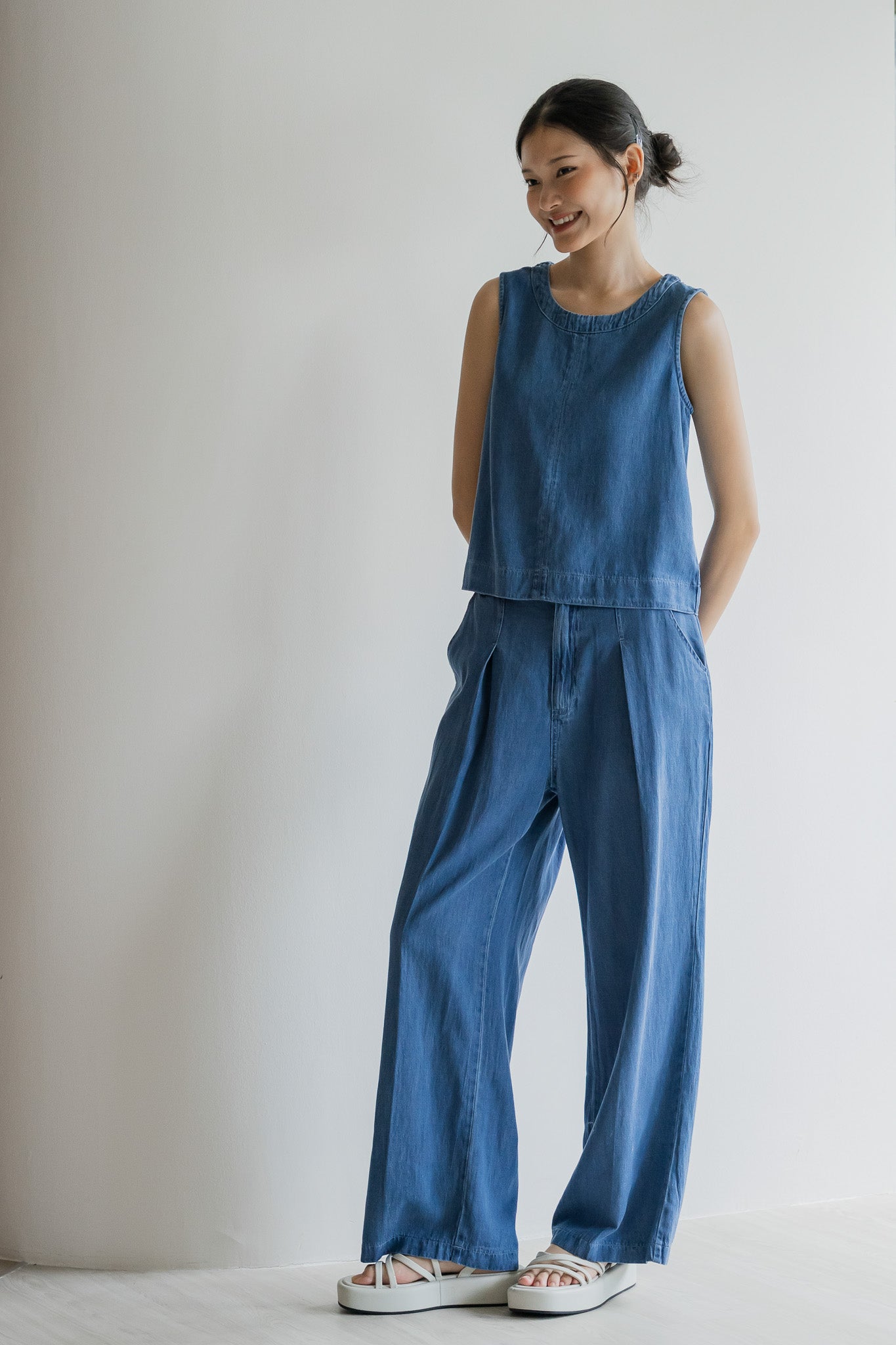 Yuki Tencel Denim Blouse in Light Wash