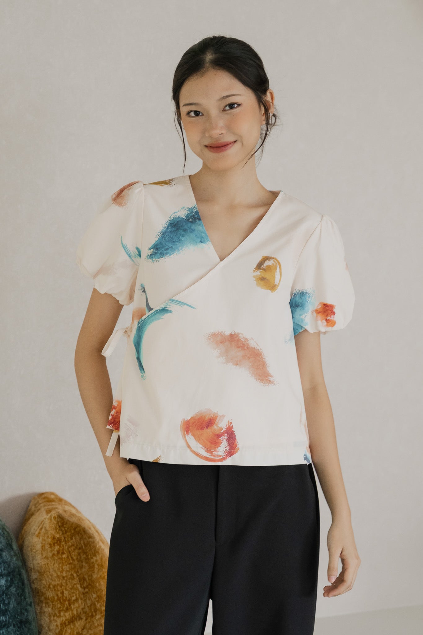 Reverie Sleeved Wrap Top in Wild Terra