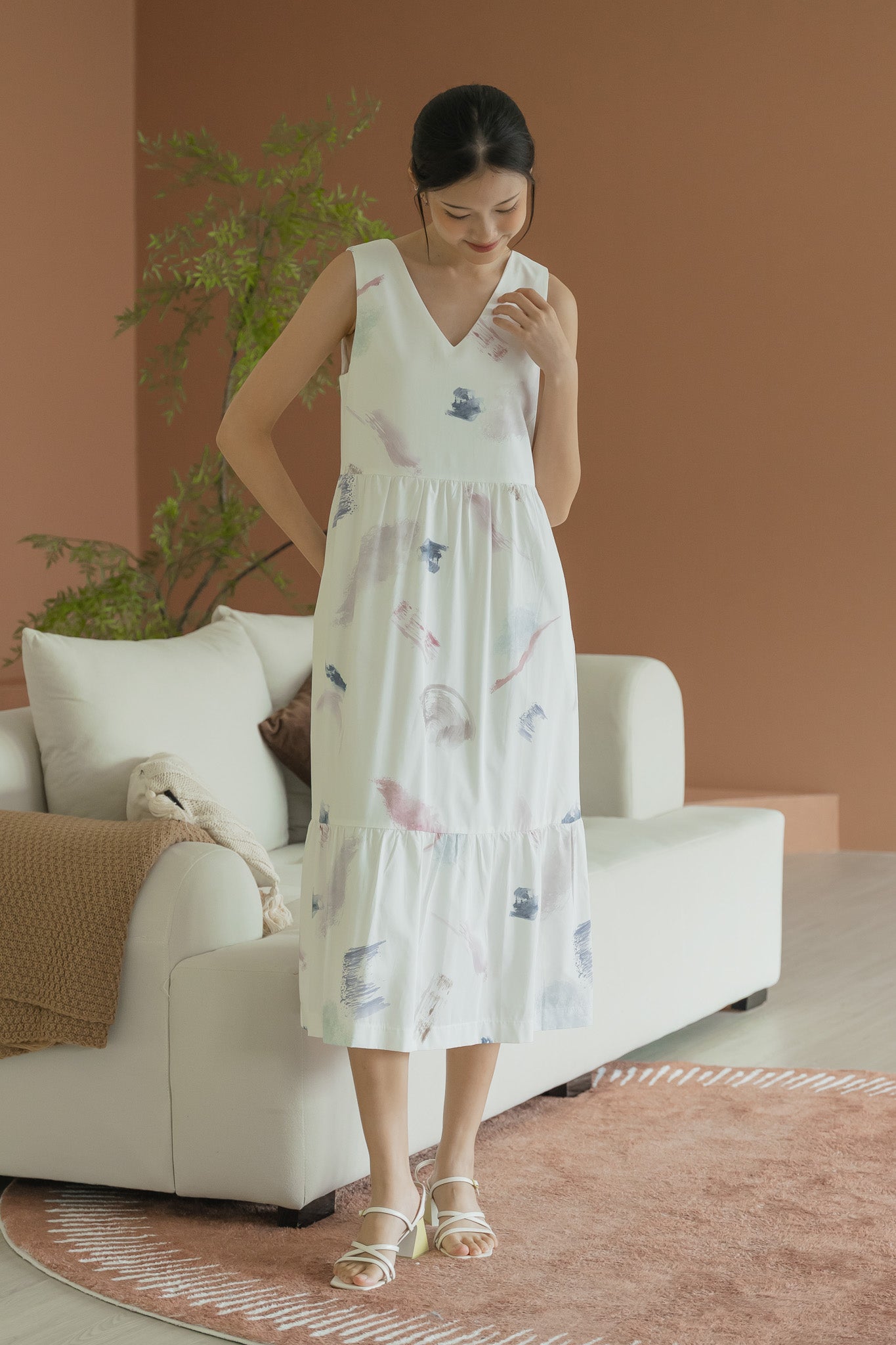 Reverie Sleeveless Midi Dress in Petal Dust