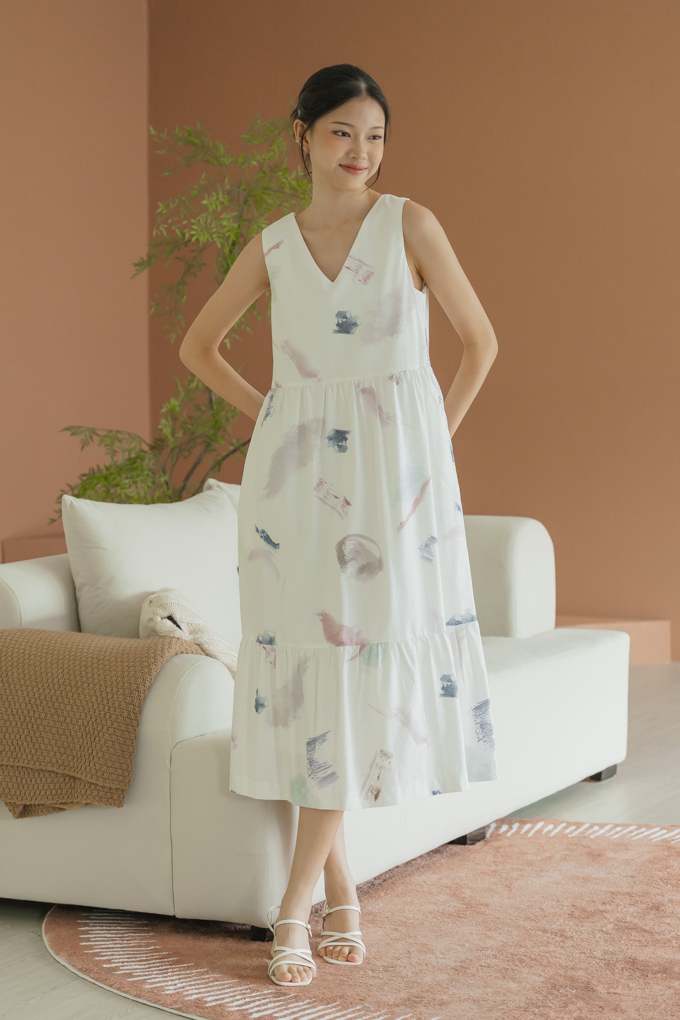 Reverie Sleeveless Midi Dress in Petal Dust