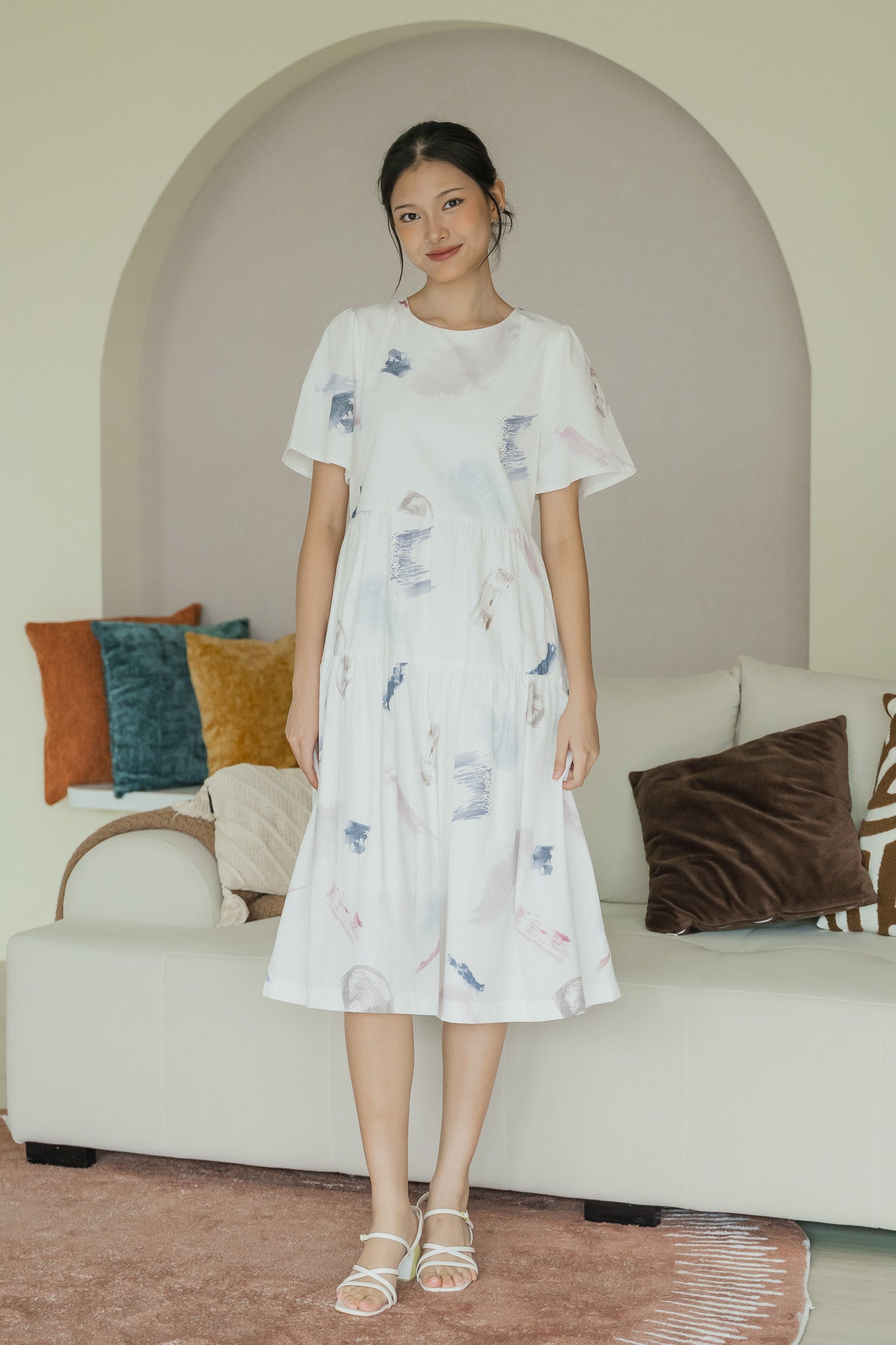 Reverie Sleeved Midi Dress in Petal Dust